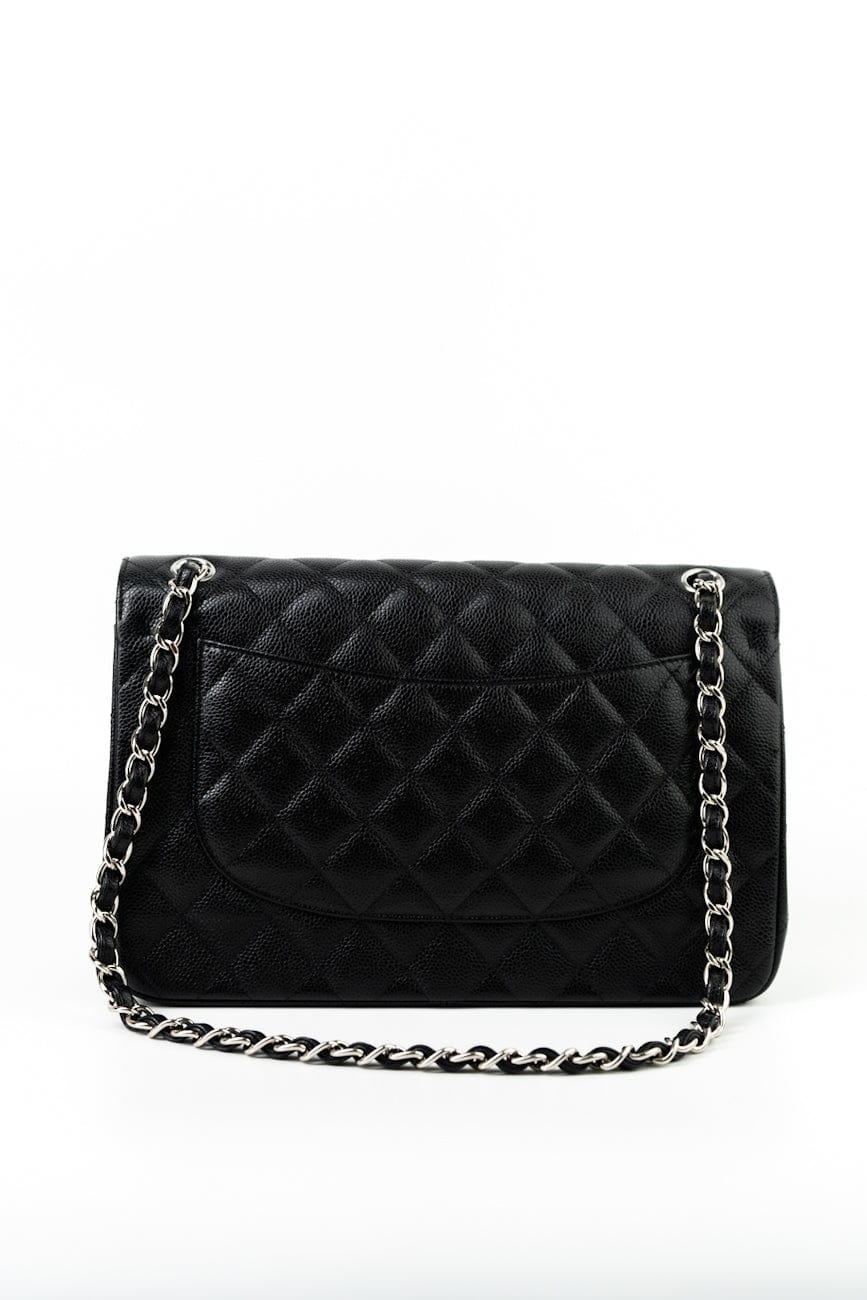 Jumbo Black Caviar Quilted Classic Flap Silver Hardware