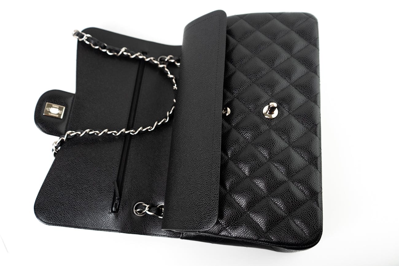 Jumbo Black Caviar Quilted Classic Flap Silver Hardware