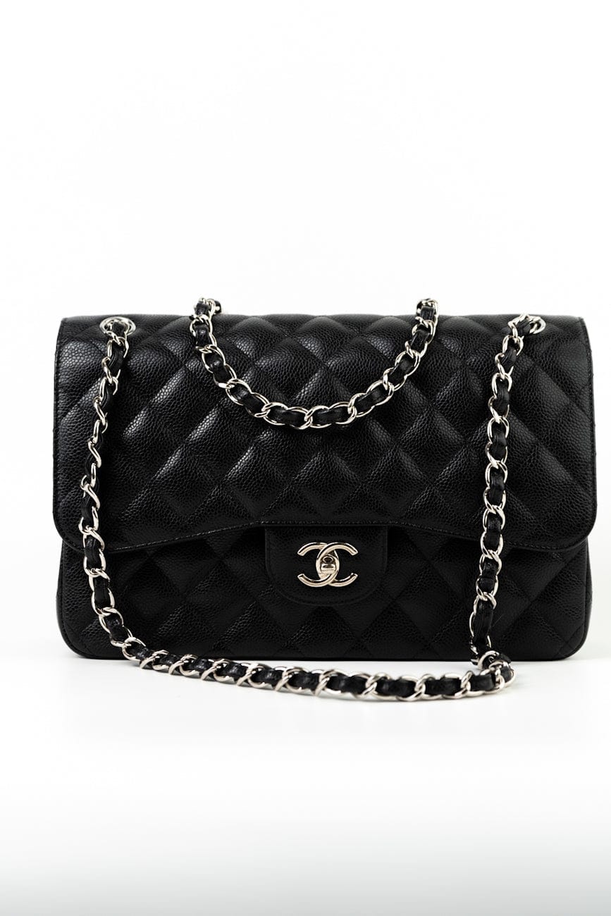 Jumbo Black Caviar Quilted Classic Flap Silver Hardware