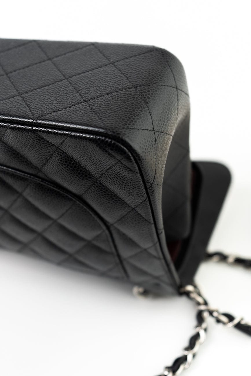 Jumbo Black Caviar Quilted Classic Flap Silver Hardware