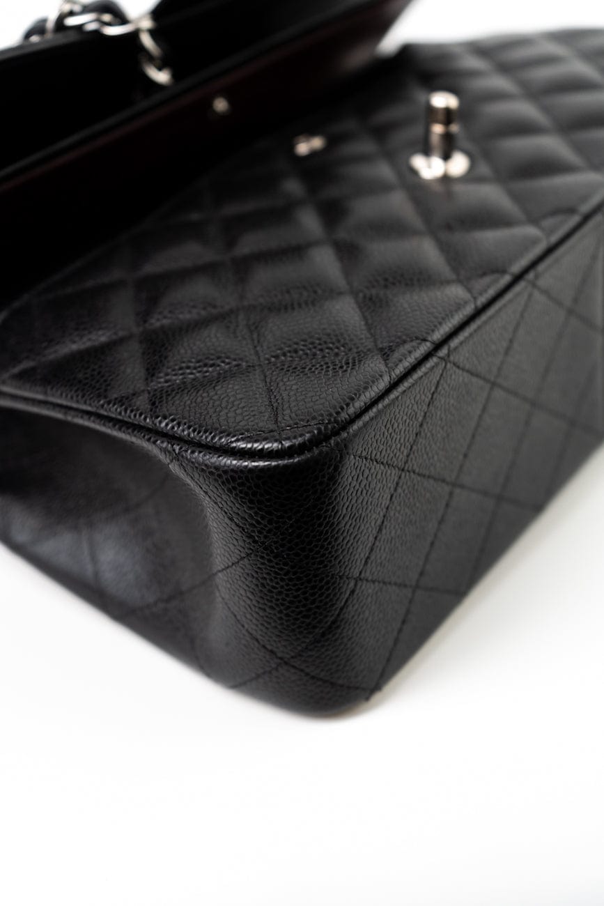 Jumbo Black Caviar Quilted Classic Flap Silver Hardware