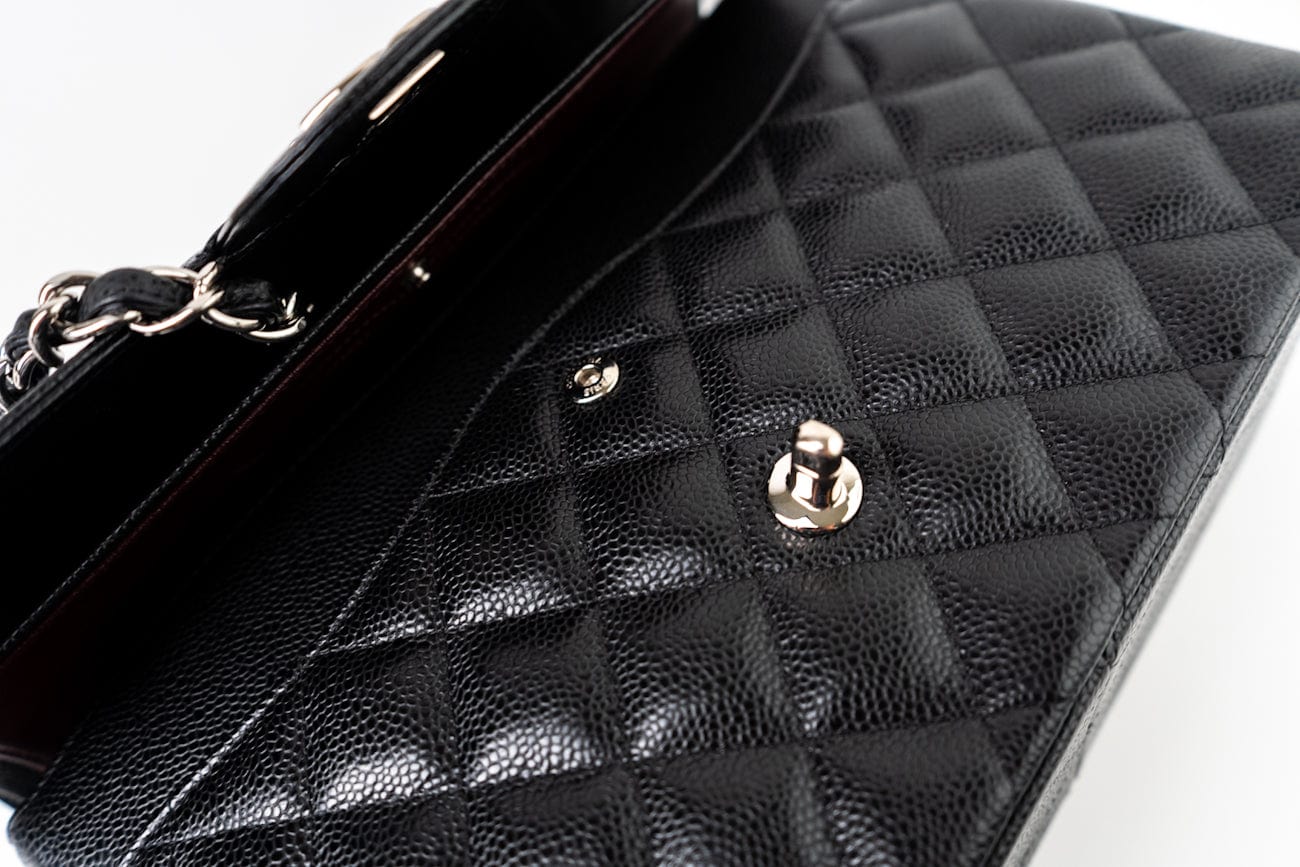 Jumbo Black Caviar Quilted Classic Flap Silver Hardware