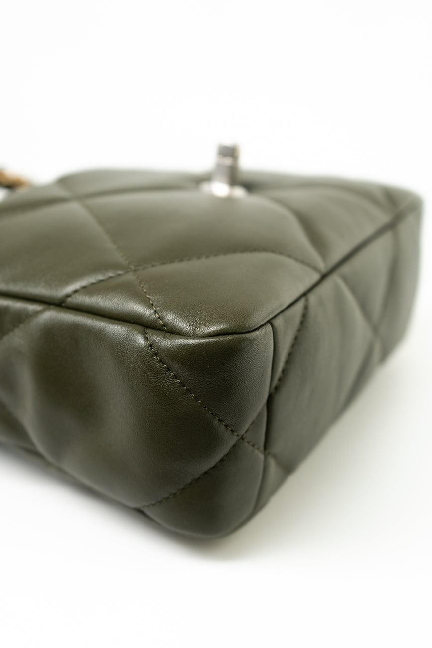 Khaki/ Olive Green Lambskin Quilted 19 Flap Small