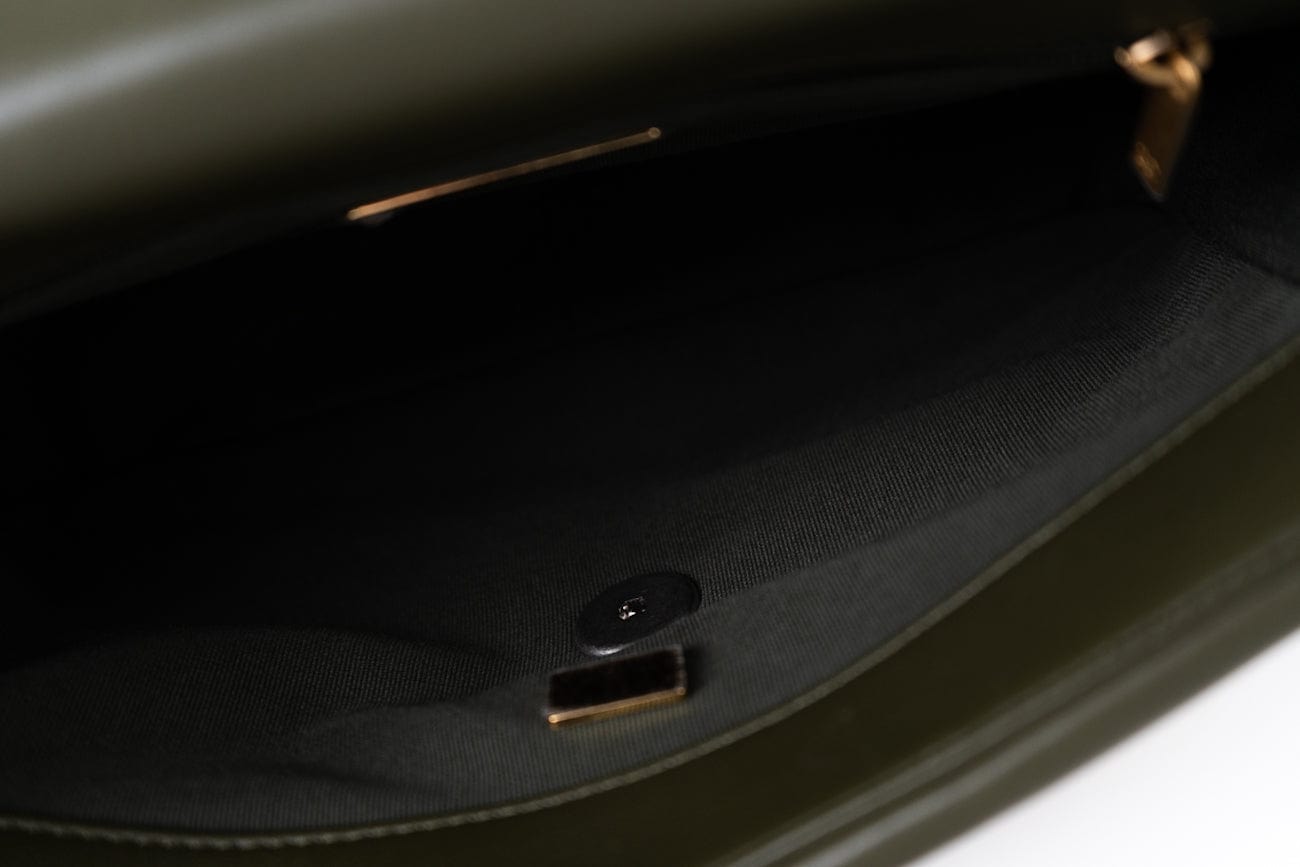 Khaki/ Olive Green Lambskin Quilted 19 Flap Small