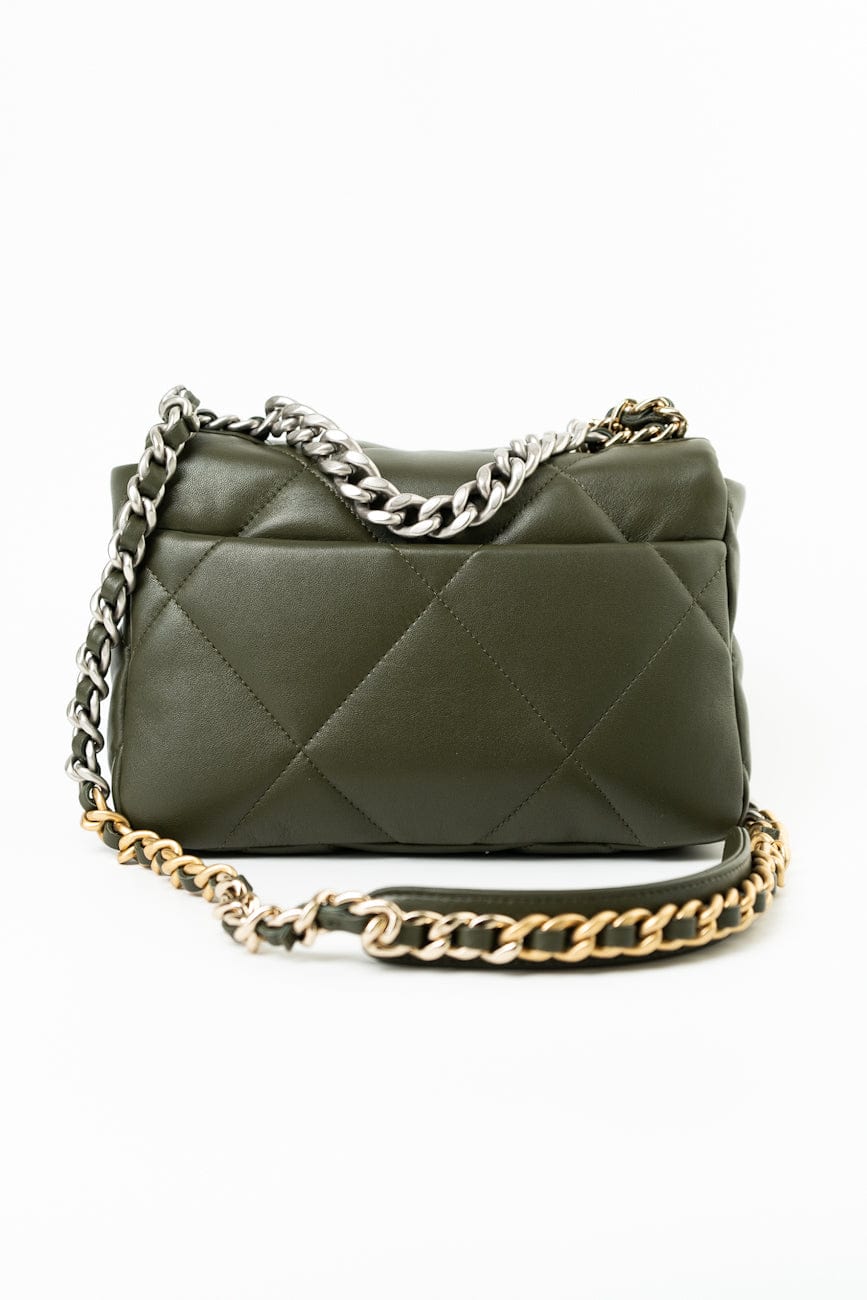 Khaki/ Olive Green Lambskin Quilted 19 Flap Small