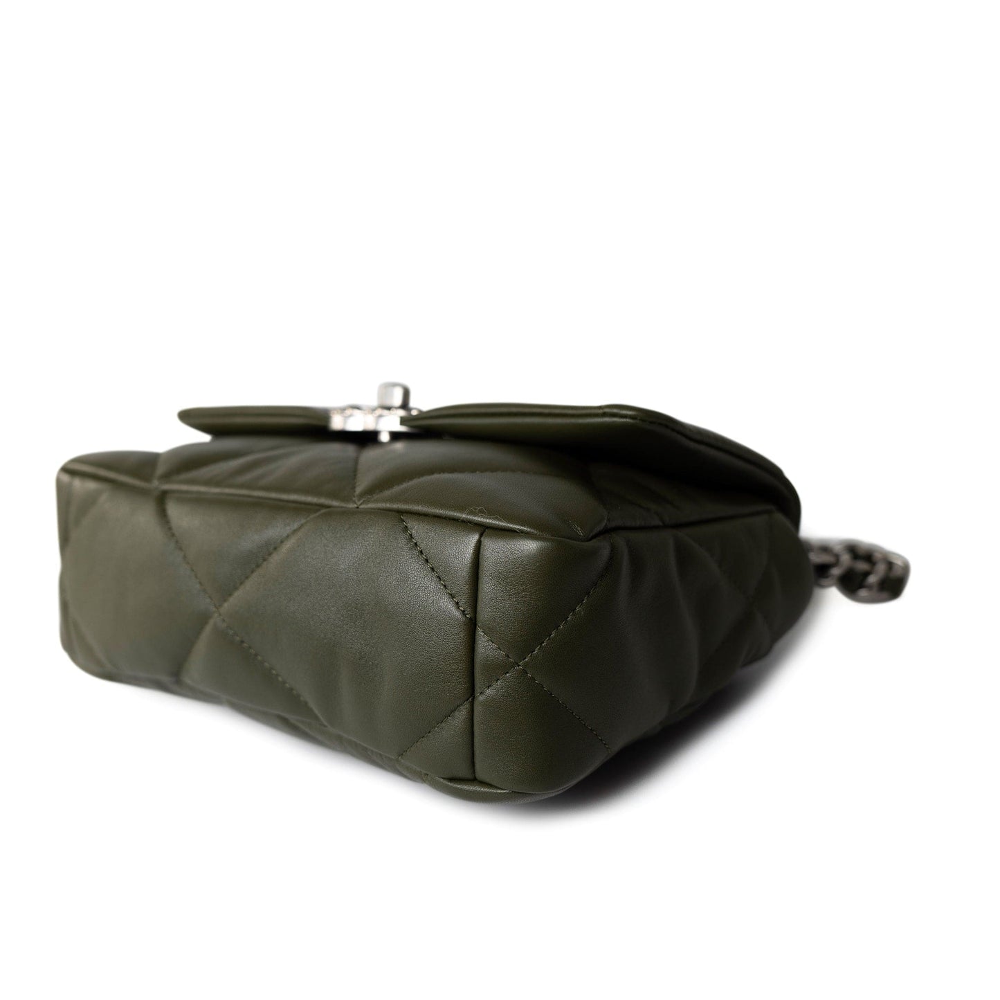 Khaki/ Olive Green Lambskin Quilted 19 Flap Small