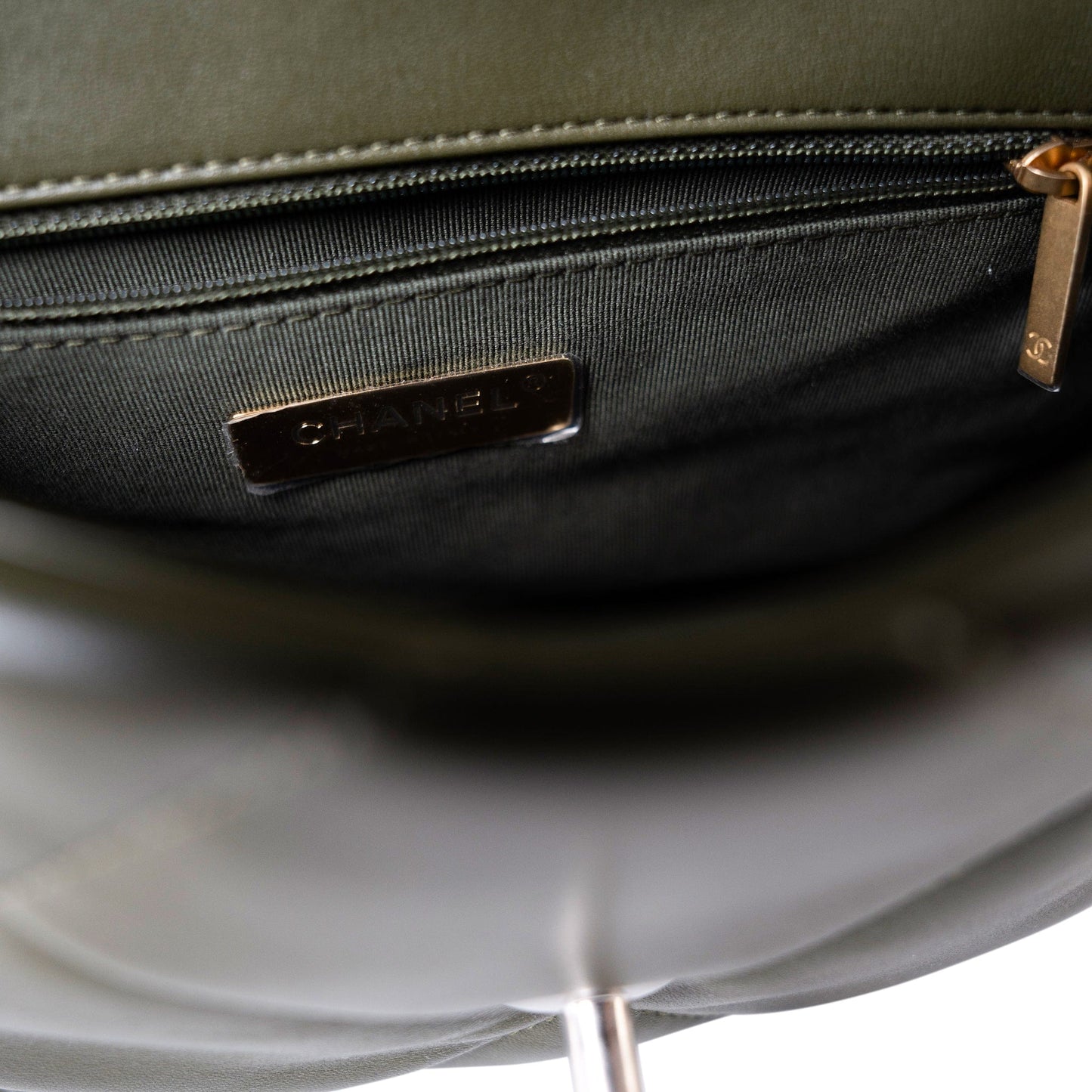 Khaki/ Olive Green Lambskin Quilted 19 Flap Small