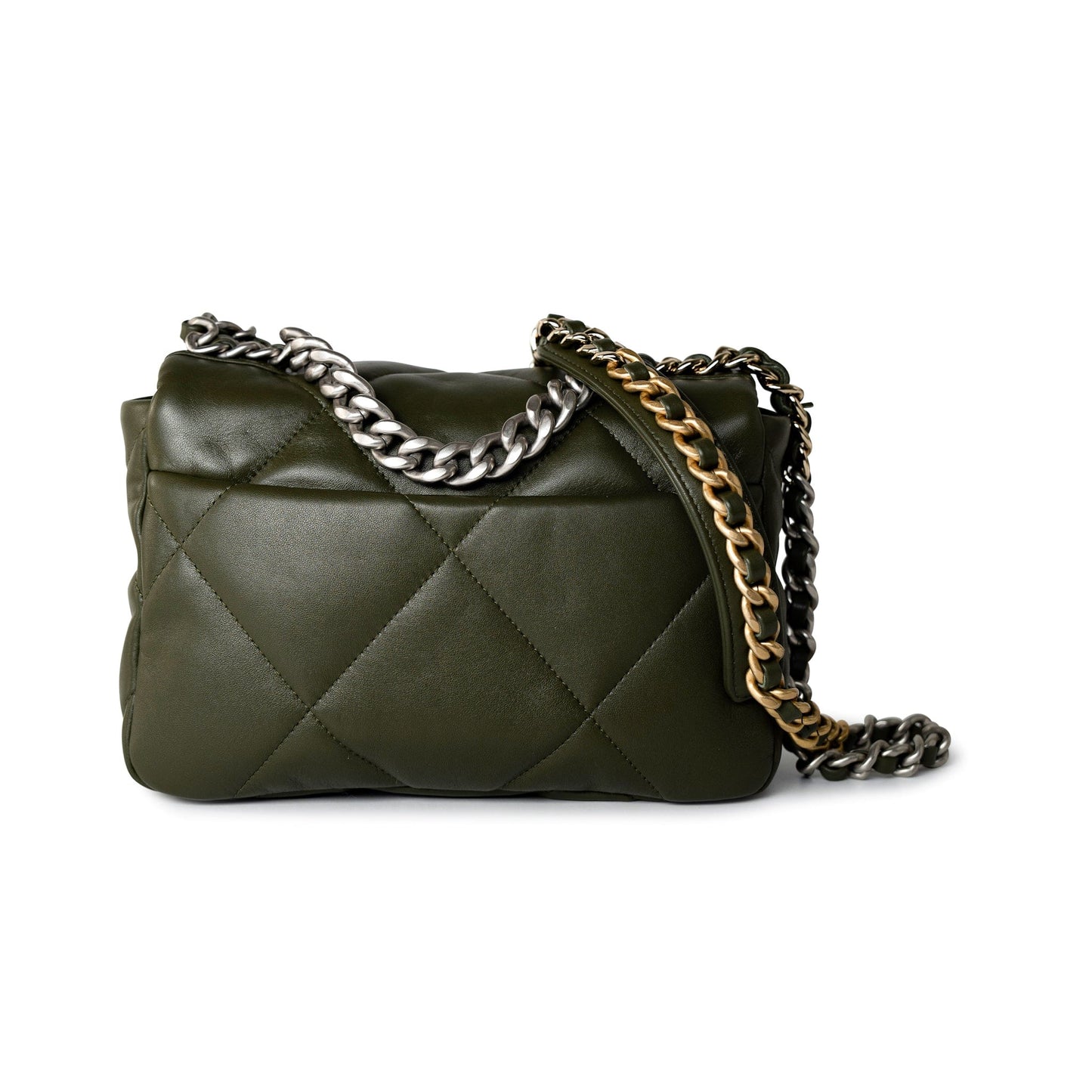 Khaki/ Olive Green Lambskin Quilted 19 Flap Small