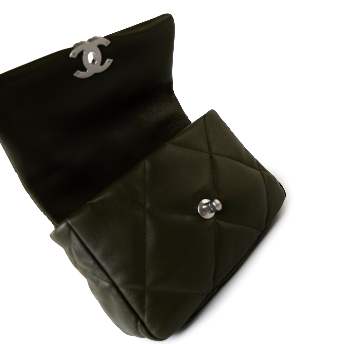 Khaki/ Olive Green Lambskin Quilted 19 Flap Small