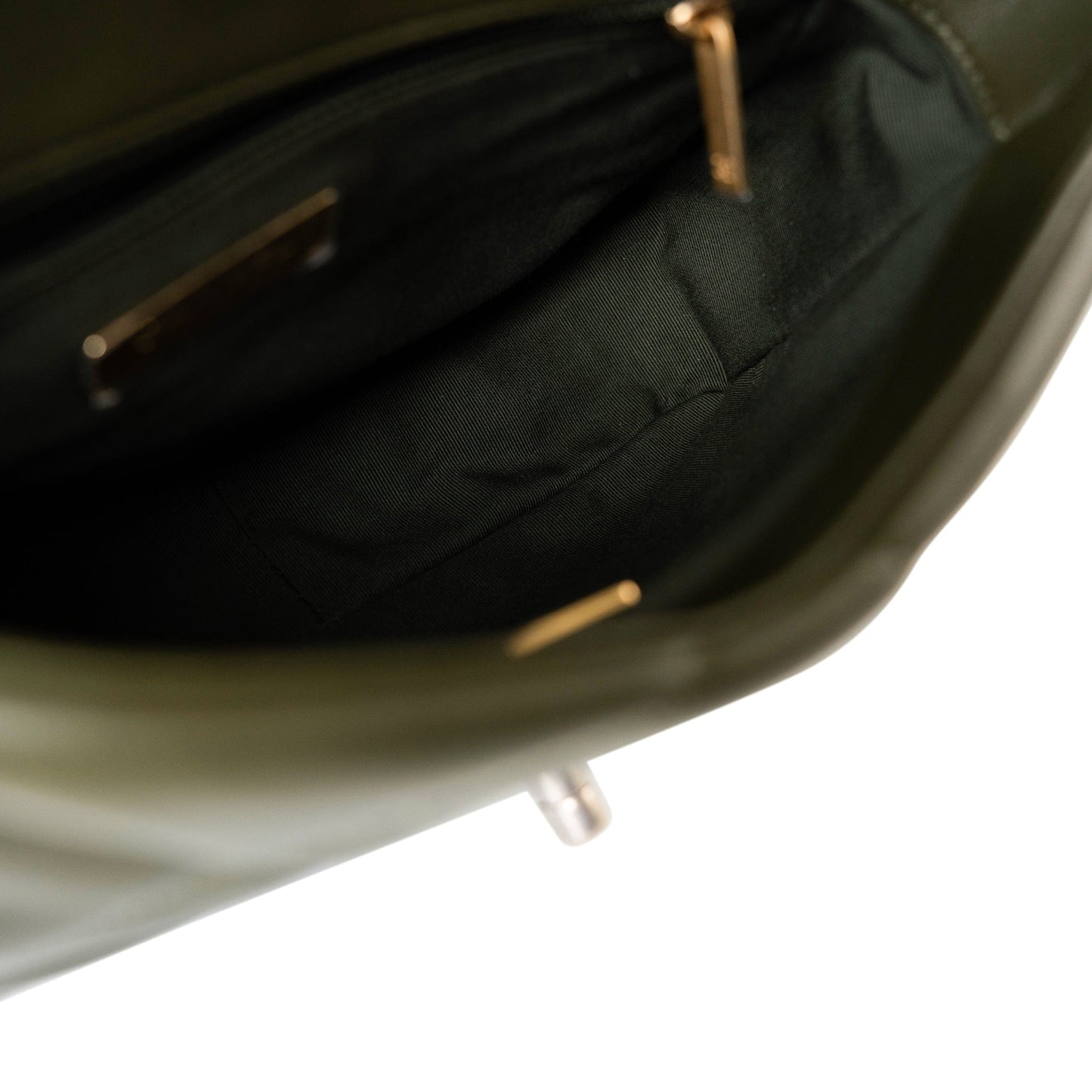 Khaki/ Olive Green Lambskin Quilted 19 Flap Small