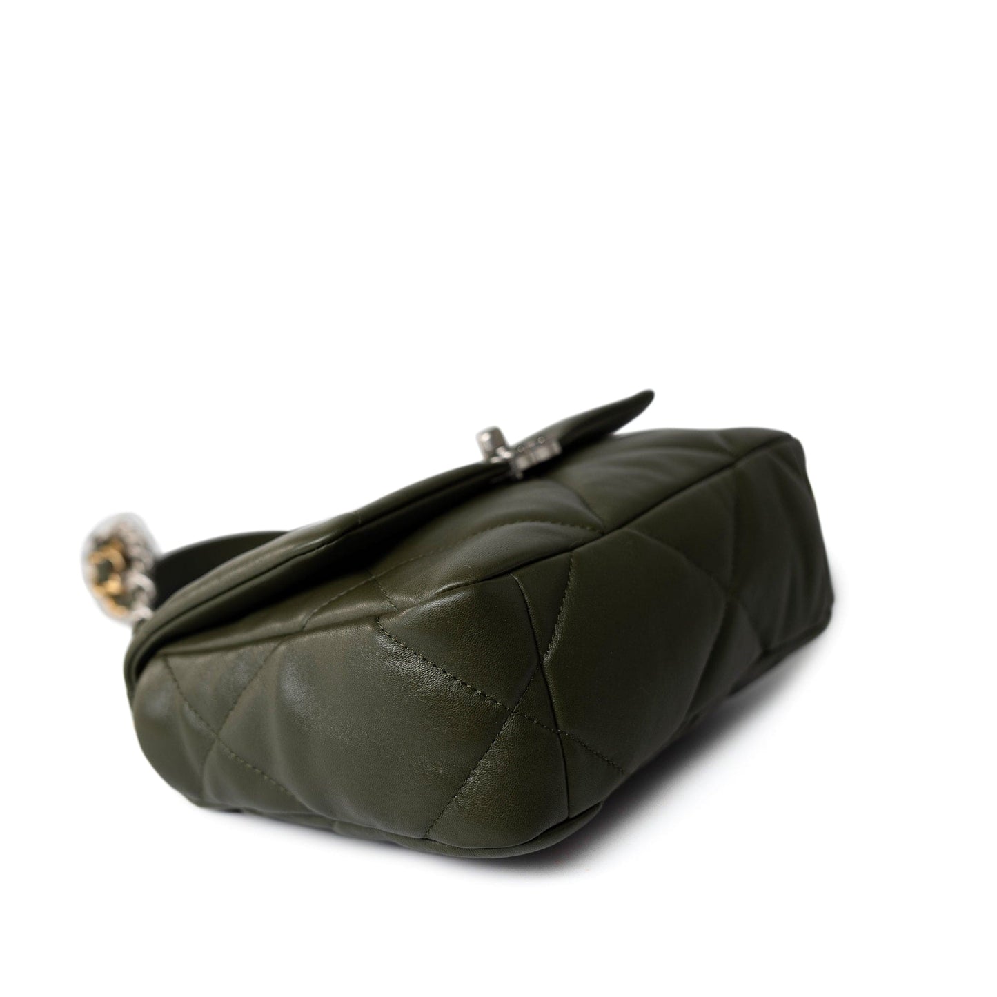 Khaki/ Olive Green Lambskin Quilted 19 Flap Small