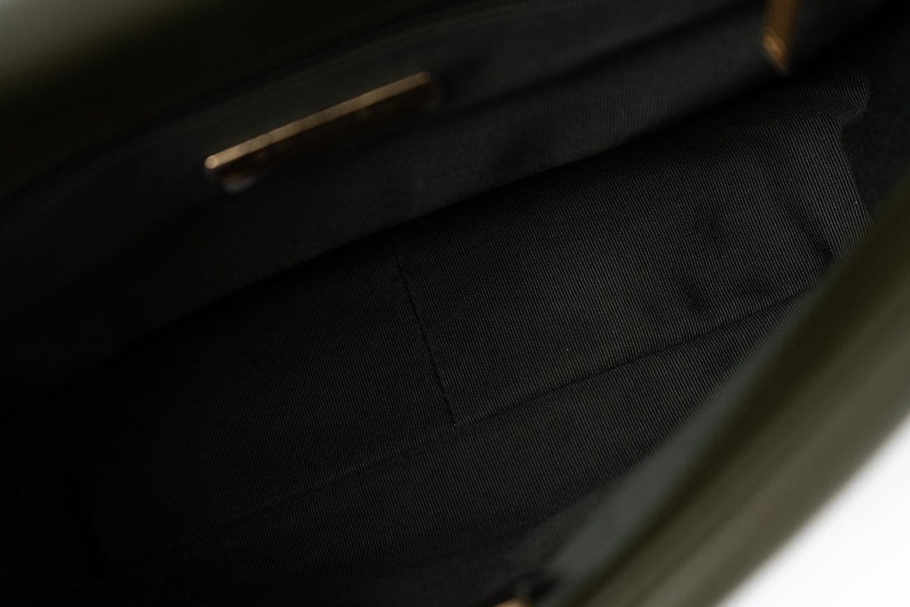 Khaki/ Olive Green Lambskin Quilted 19 Flap Small