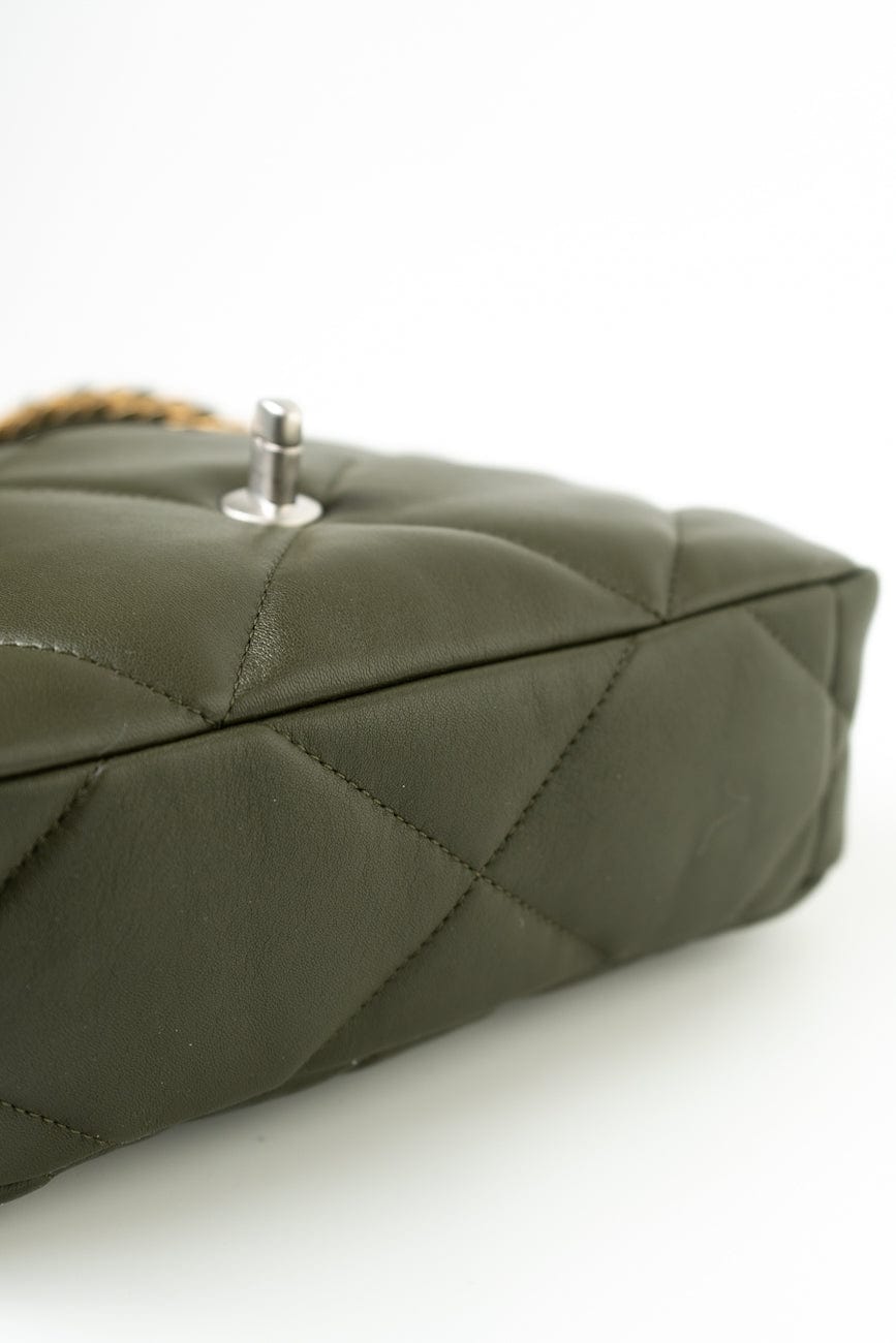 Khaki/ Olive Green Lambskin Quilted 19 Flap Small