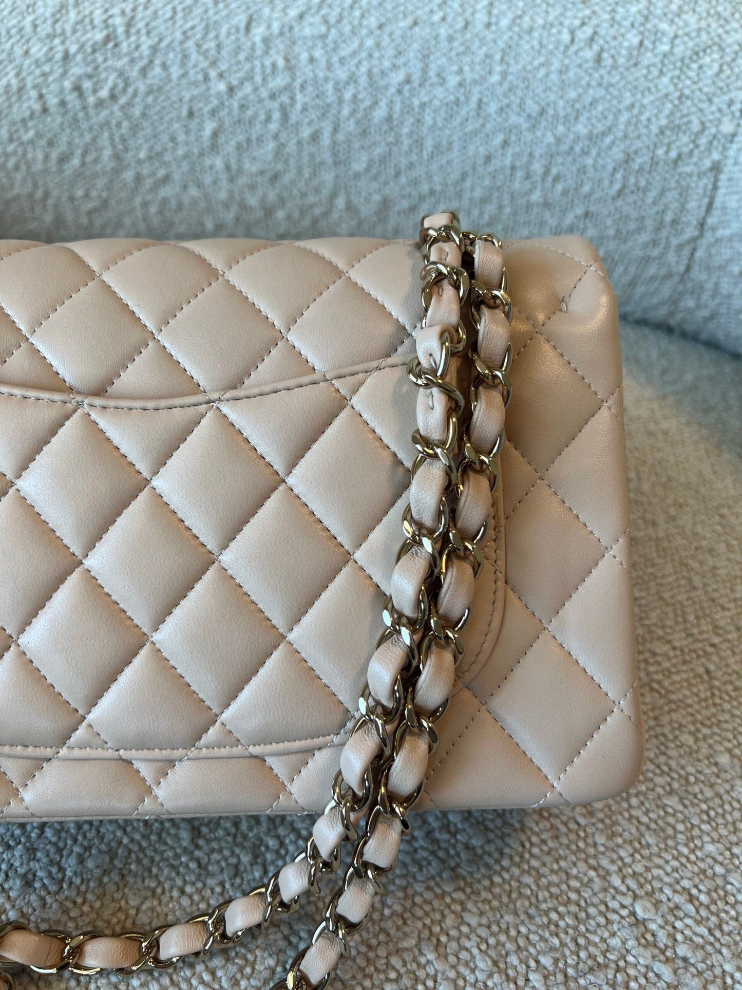 Light Beige Lambskin Quilted Classic Double Flap Small Light Gold Hardware