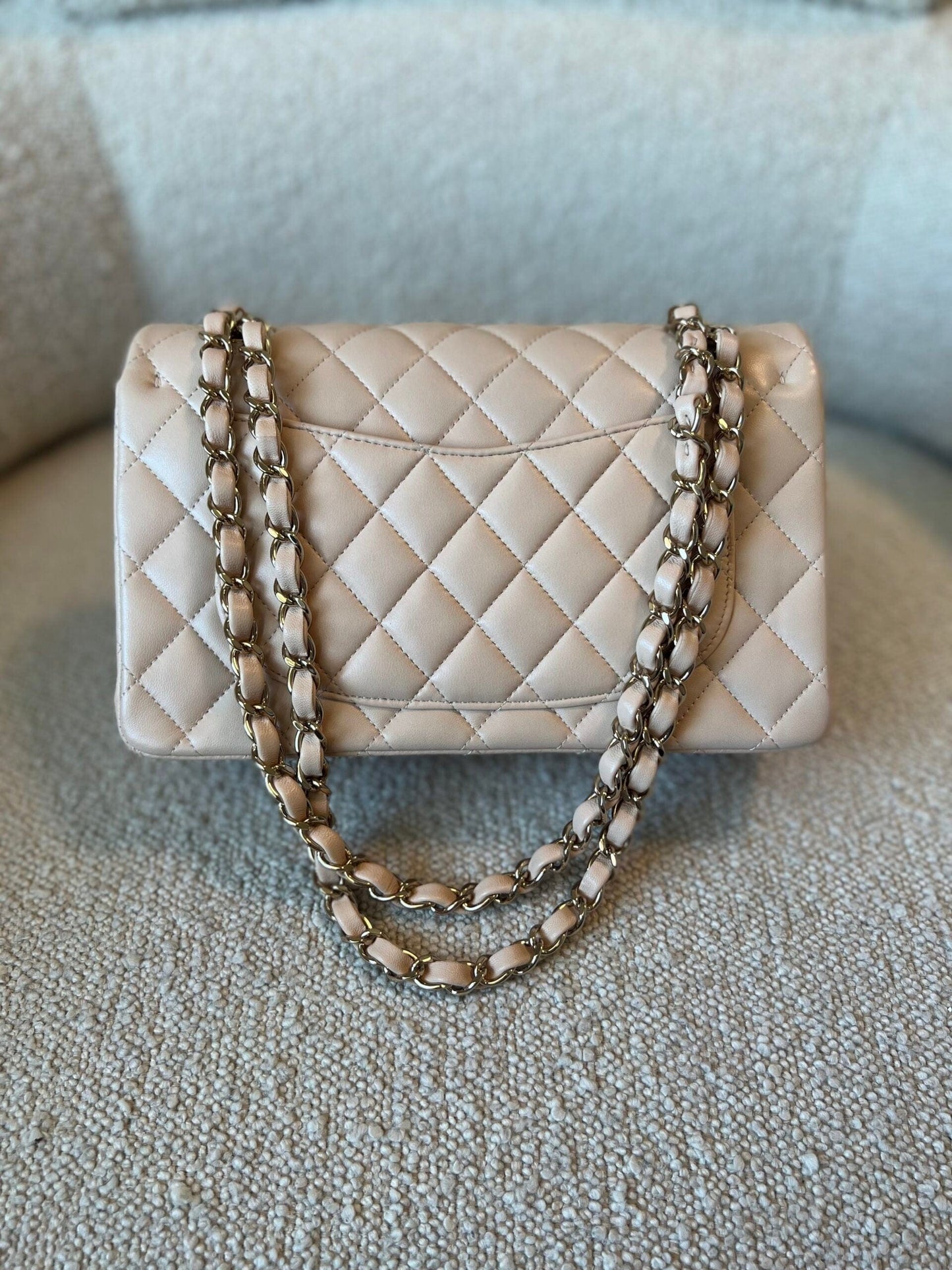 Light Beige Lambskin Quilted Classic Double Flap Small Light Gold Hardware