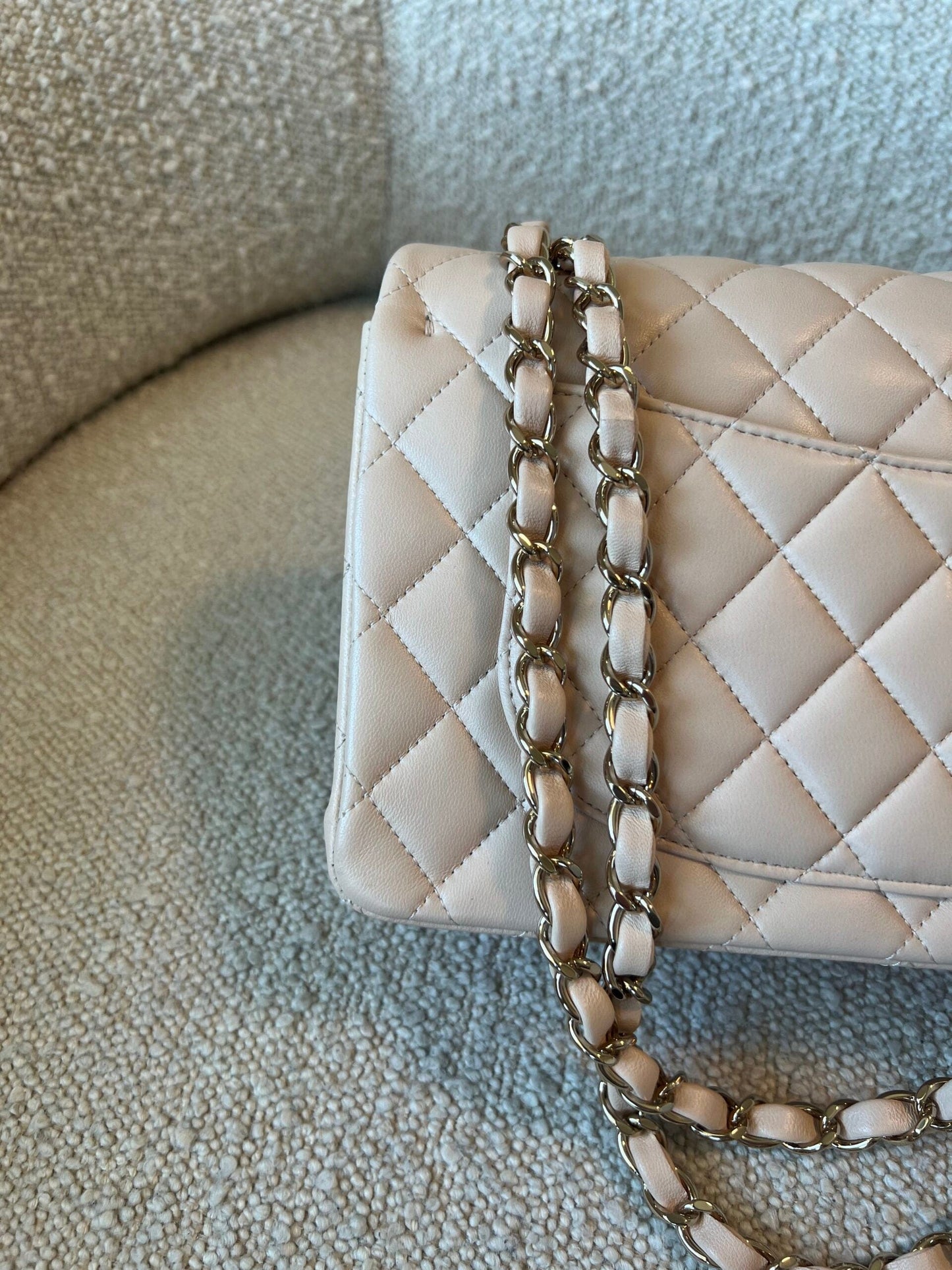 Light Beige Lambskin Quilted Classic Double Flap Small Light Gold Hardware