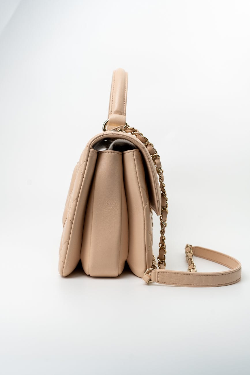 Light Beige Lambskin Quilted Trendy CC Small LGHW