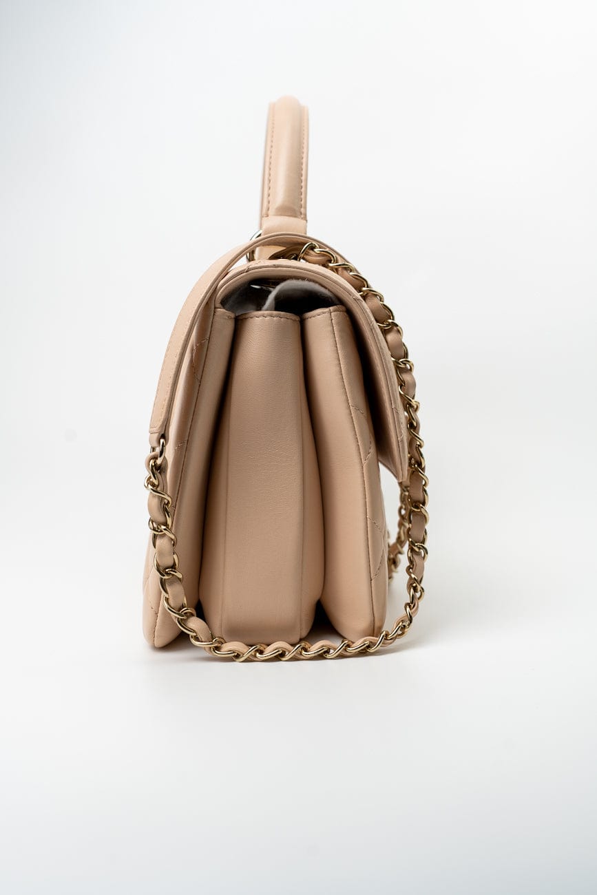 Light Beige Lambskin Quilted Trendy CC Small LGHW