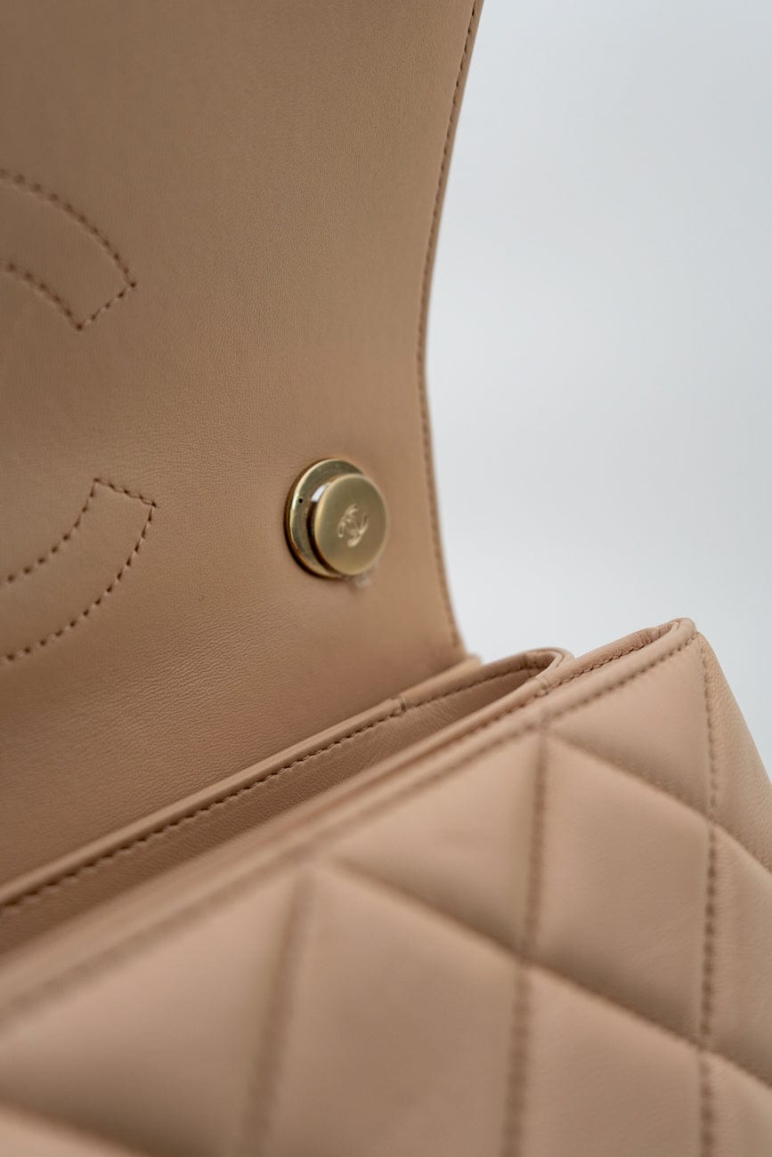 Light Beige Lambskin Quilted Trendy CC Small LGHW