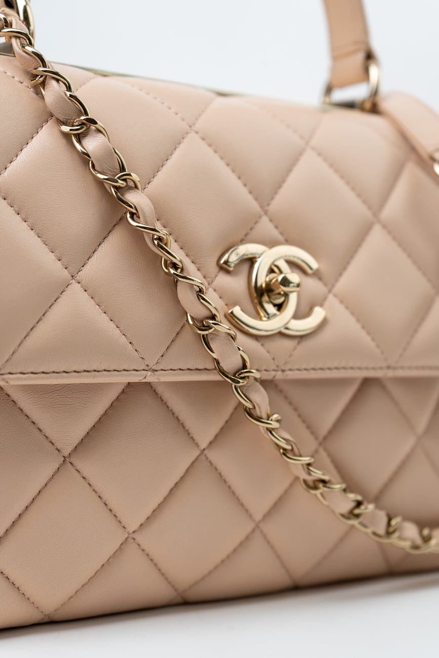 Light Beige Lambskin Quilted Trendy CC Small LGHW