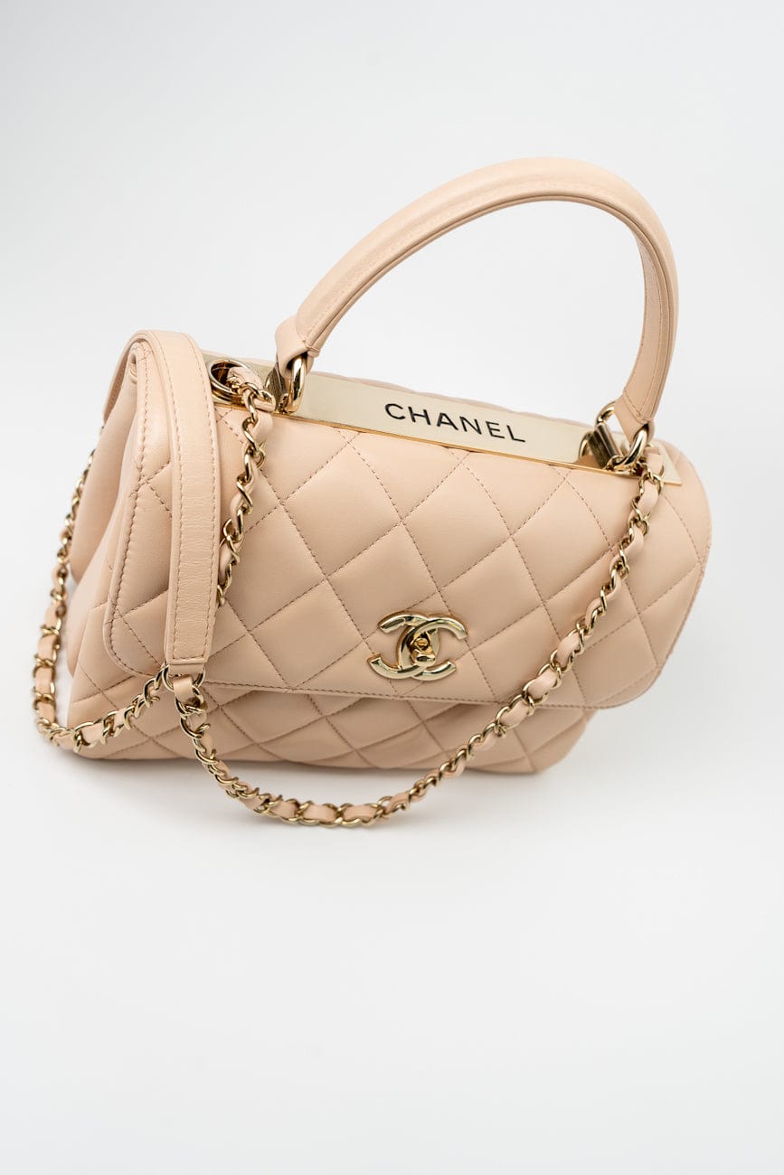 Light Beige Lambskin Quilted Trendy CC Small LGHW