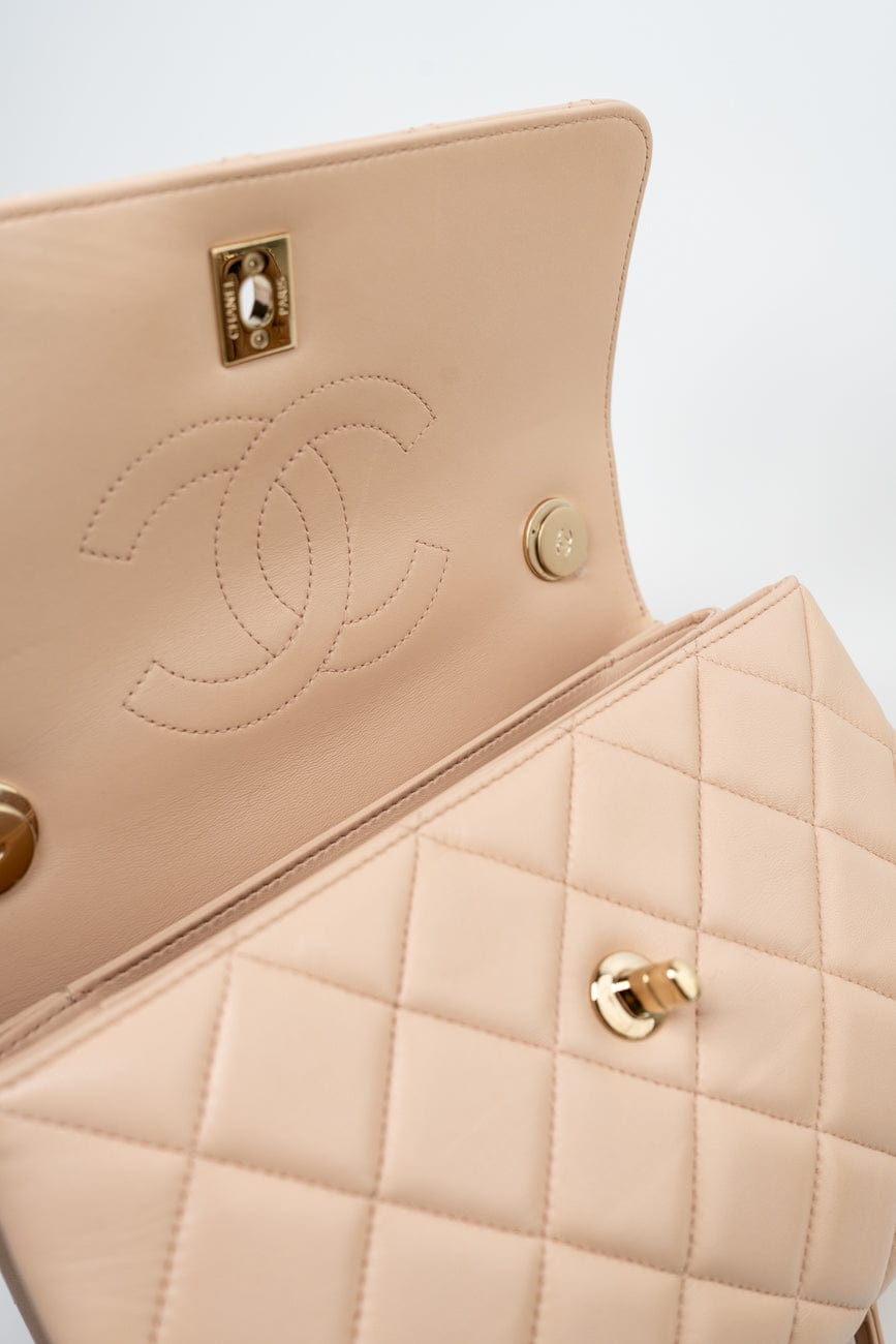 Light Beige Lambskin Quilted Trendy CC Small LGHW