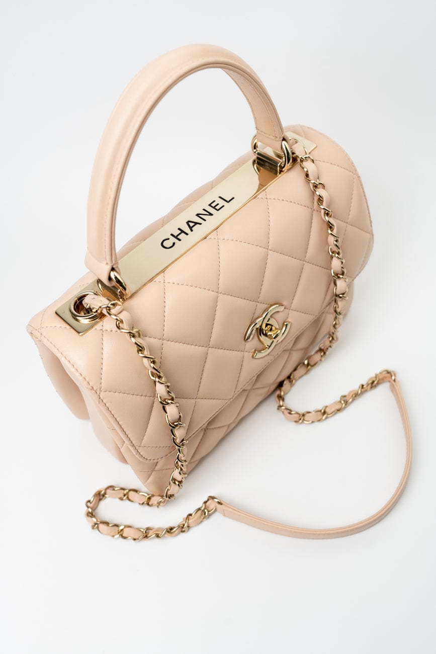 Light Beige Lambskin Quilted Trendy CC Small LGHW