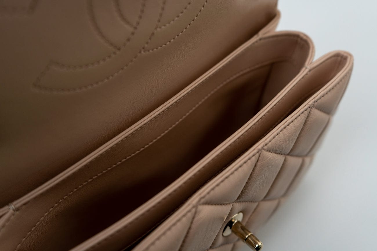 Light Beige Lambskin Quilted Trendy CC Small LGHW