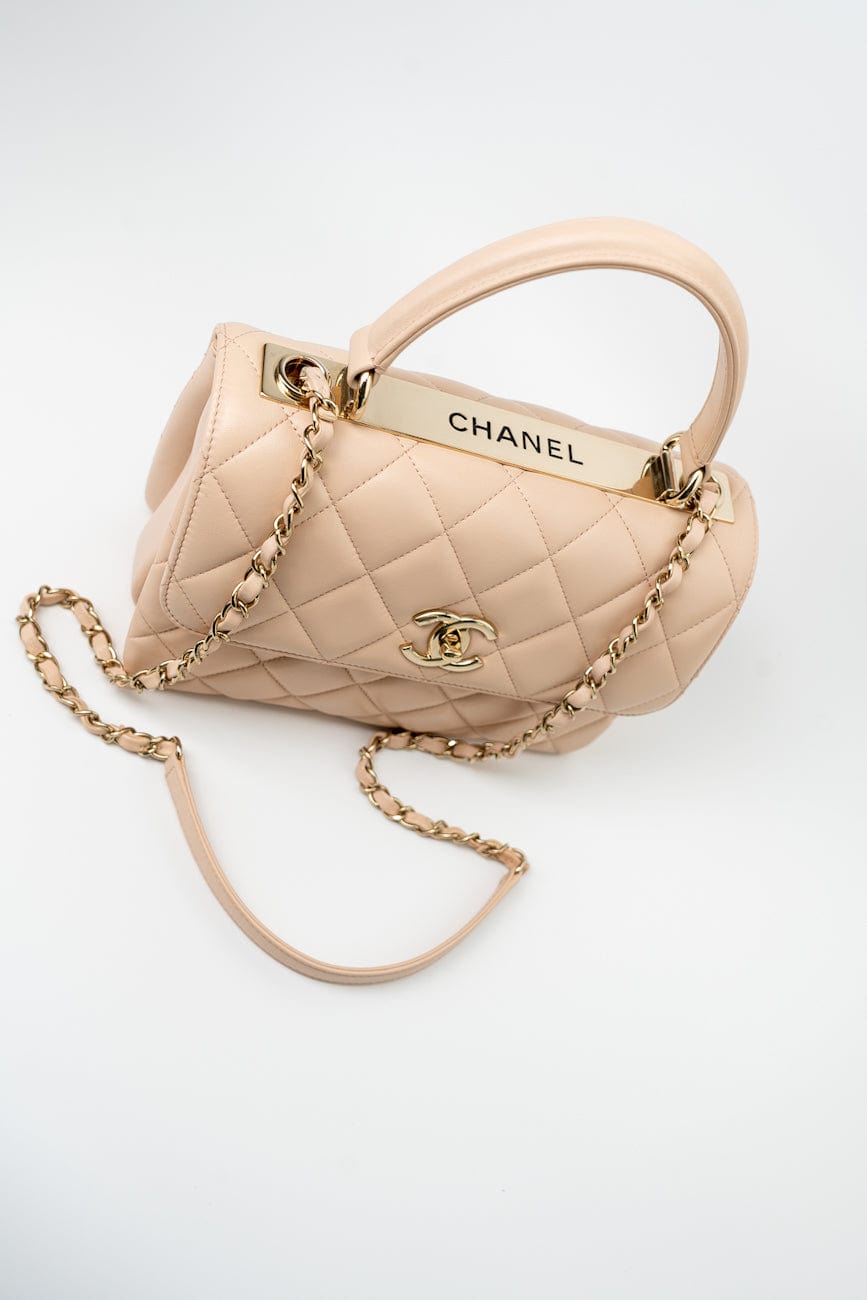 Light Beige Lambskin Quilted Trendy CC Small LGHW