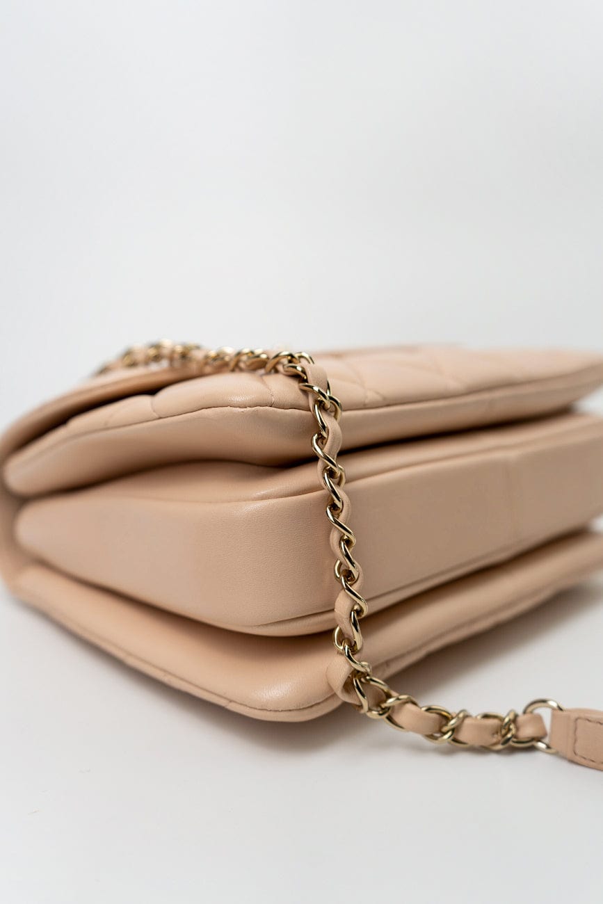 Light Beige Lambskin Quilted Trendy CC Small LGHW