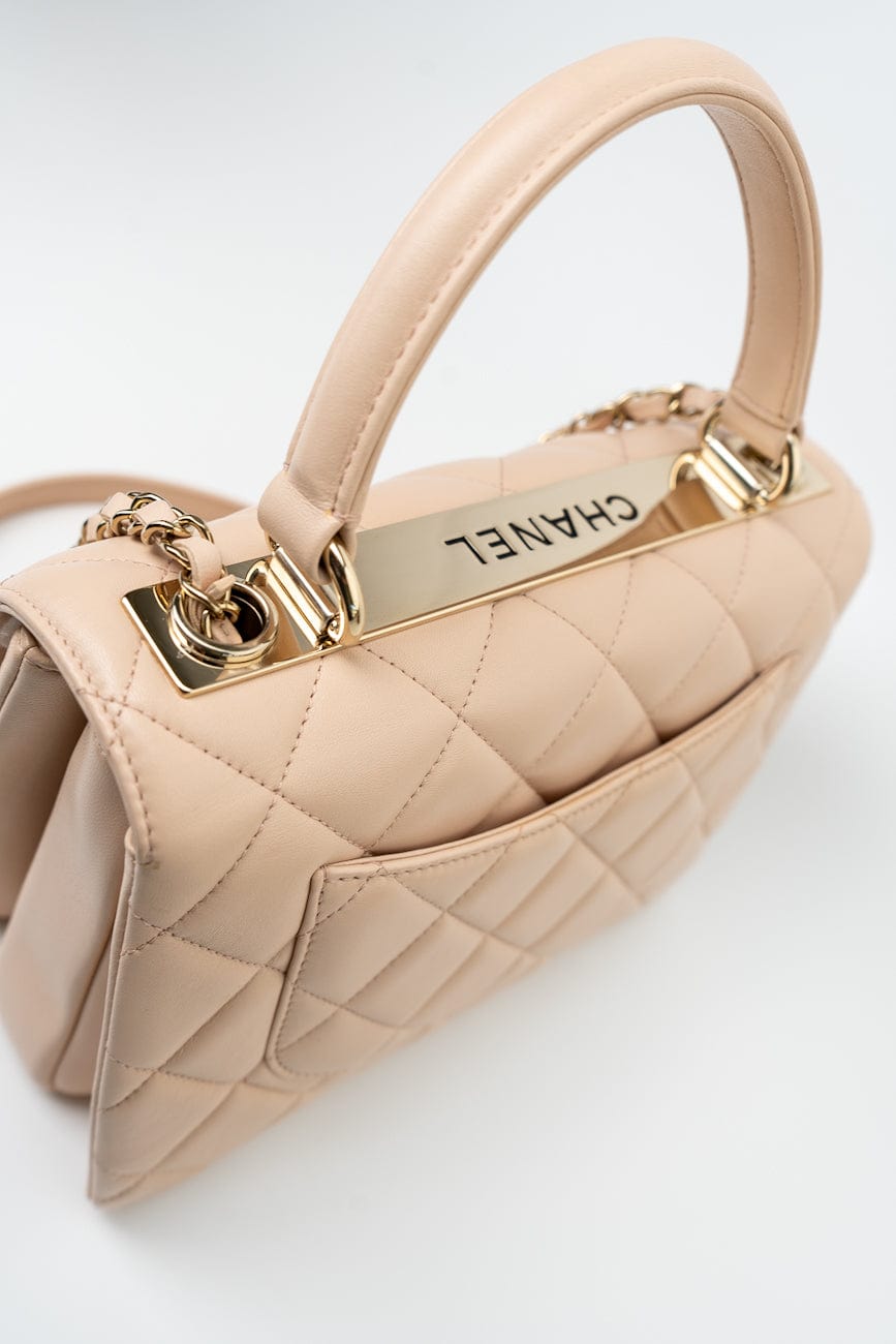 Light Beige Lambskin Quilted Trendy CC Small LGHW