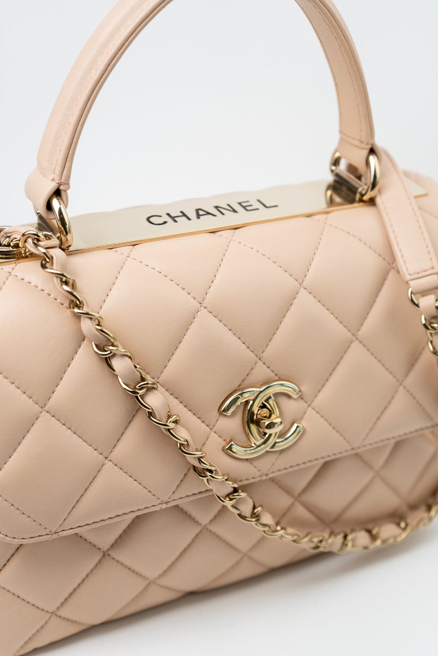 Light Beige Lambskin Quilted Trendy CC Small LGHW