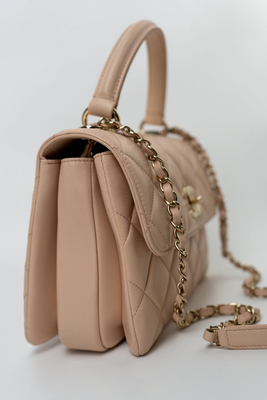 Light Beige Lambskin Quilted Trendy CC Small LGHW