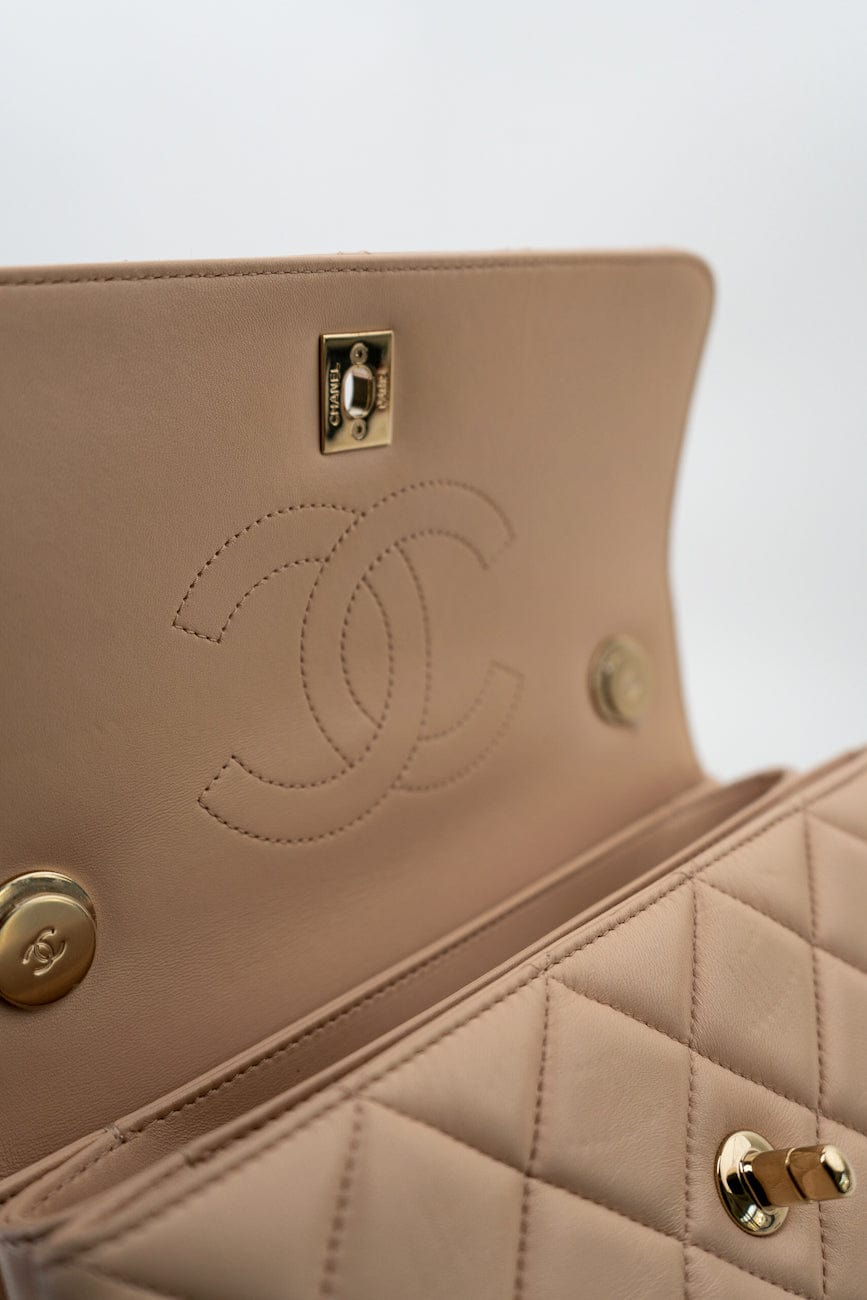 Light Beige Lambskin Quilted Trendy CC Small LGHW