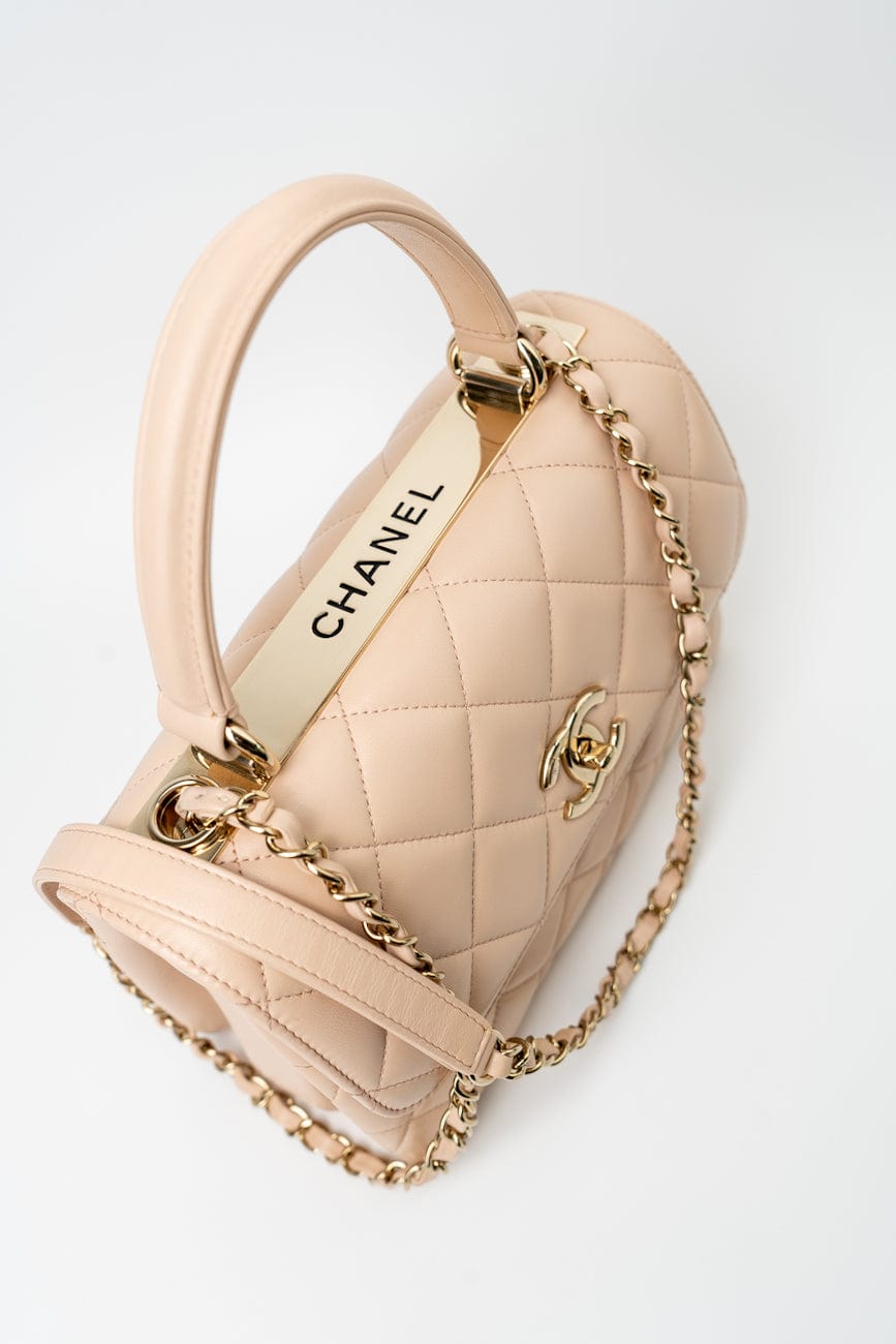 Light Beige Lambskin Quilted Trendy CC Small LGHW