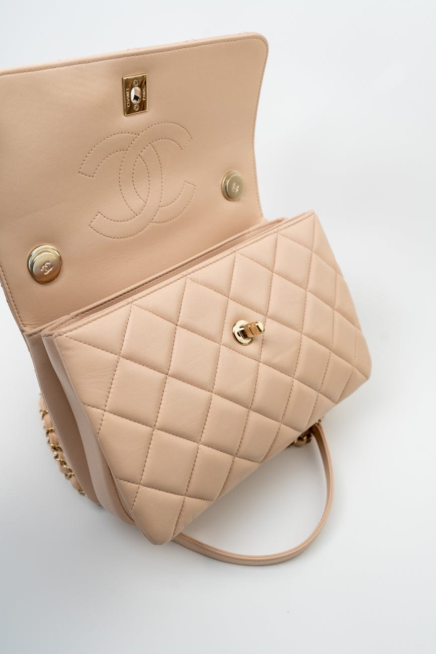 Light Beige Lambskin Quilted Trendy CC Small LGHW