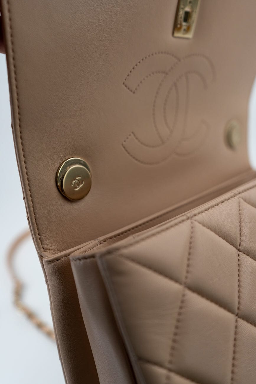 Light Beige Lambskin Quilted Trendy CC Small LGHW