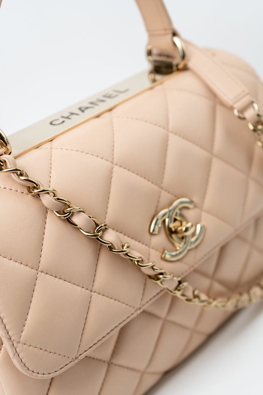 Light Beige Lambskin Quilted Trendy CC Small LGHW