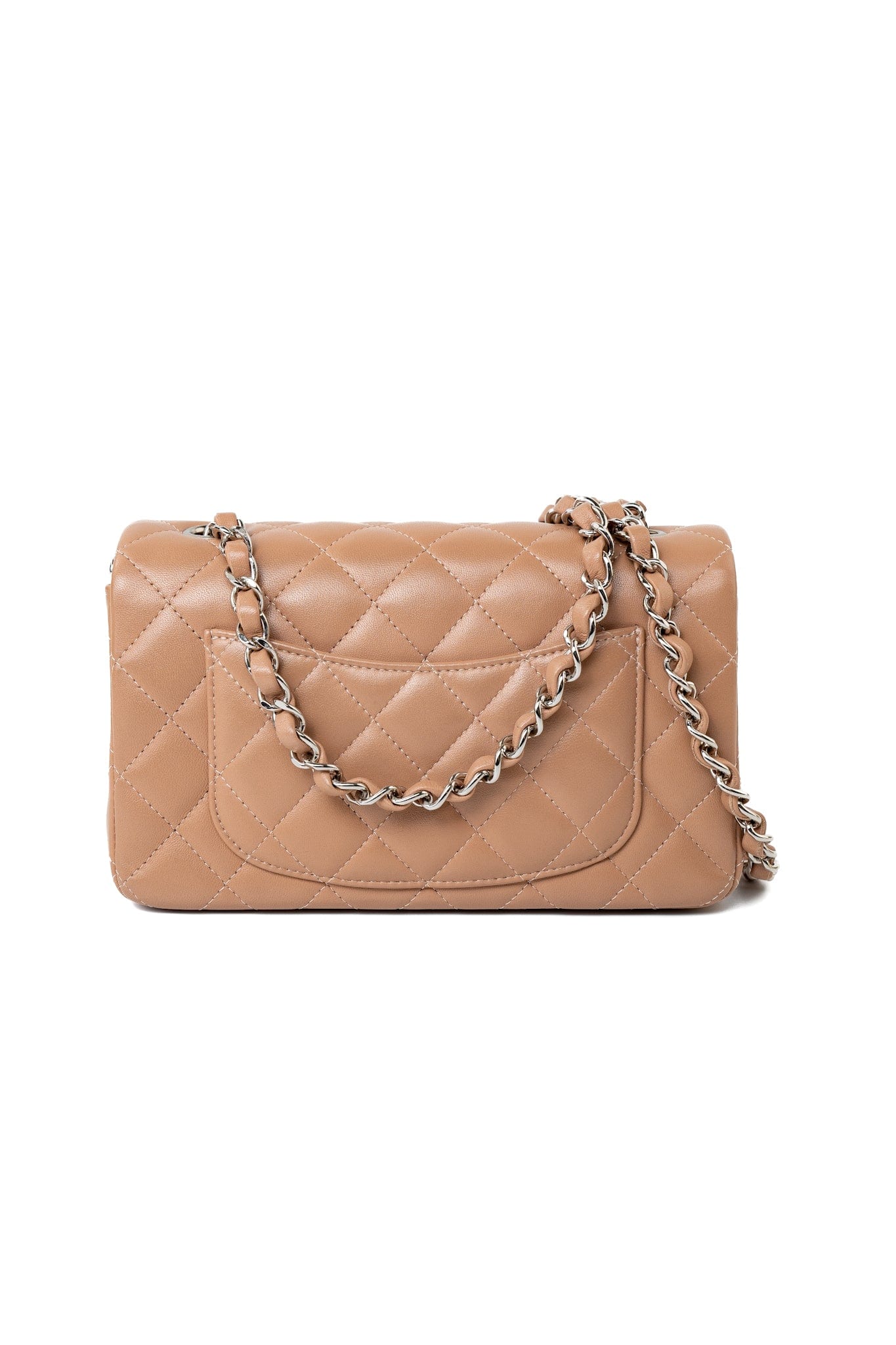 Light Caramel Lambskin Quilted Mini Rectangular Flap Silver Hardware