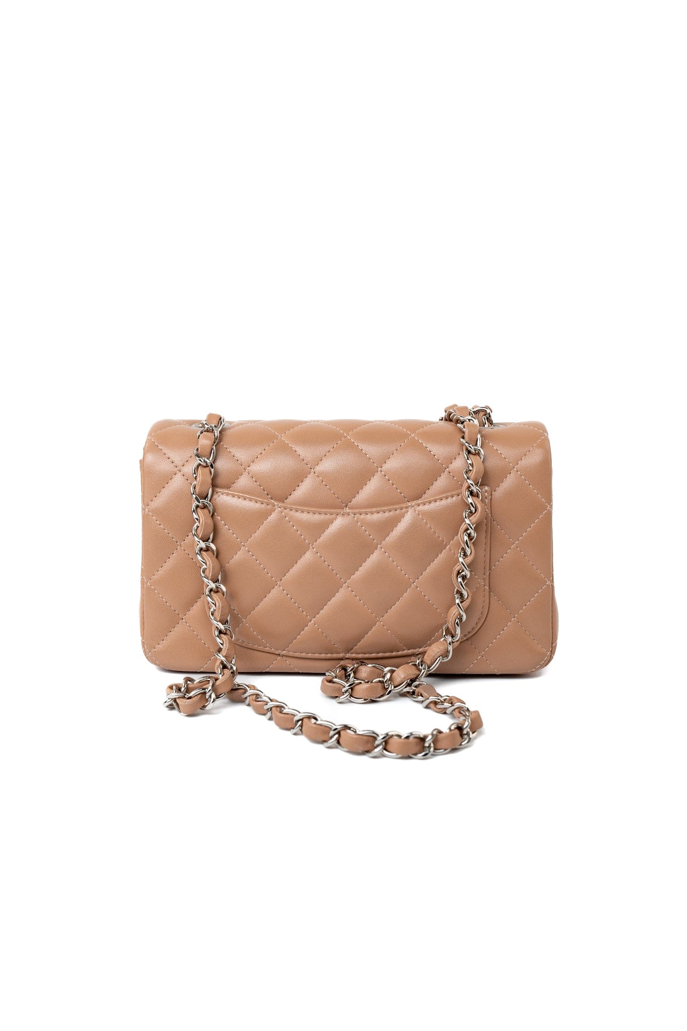 Light Caramel Lambskin Quilted Mini Rectangular Flap Silver Hardware