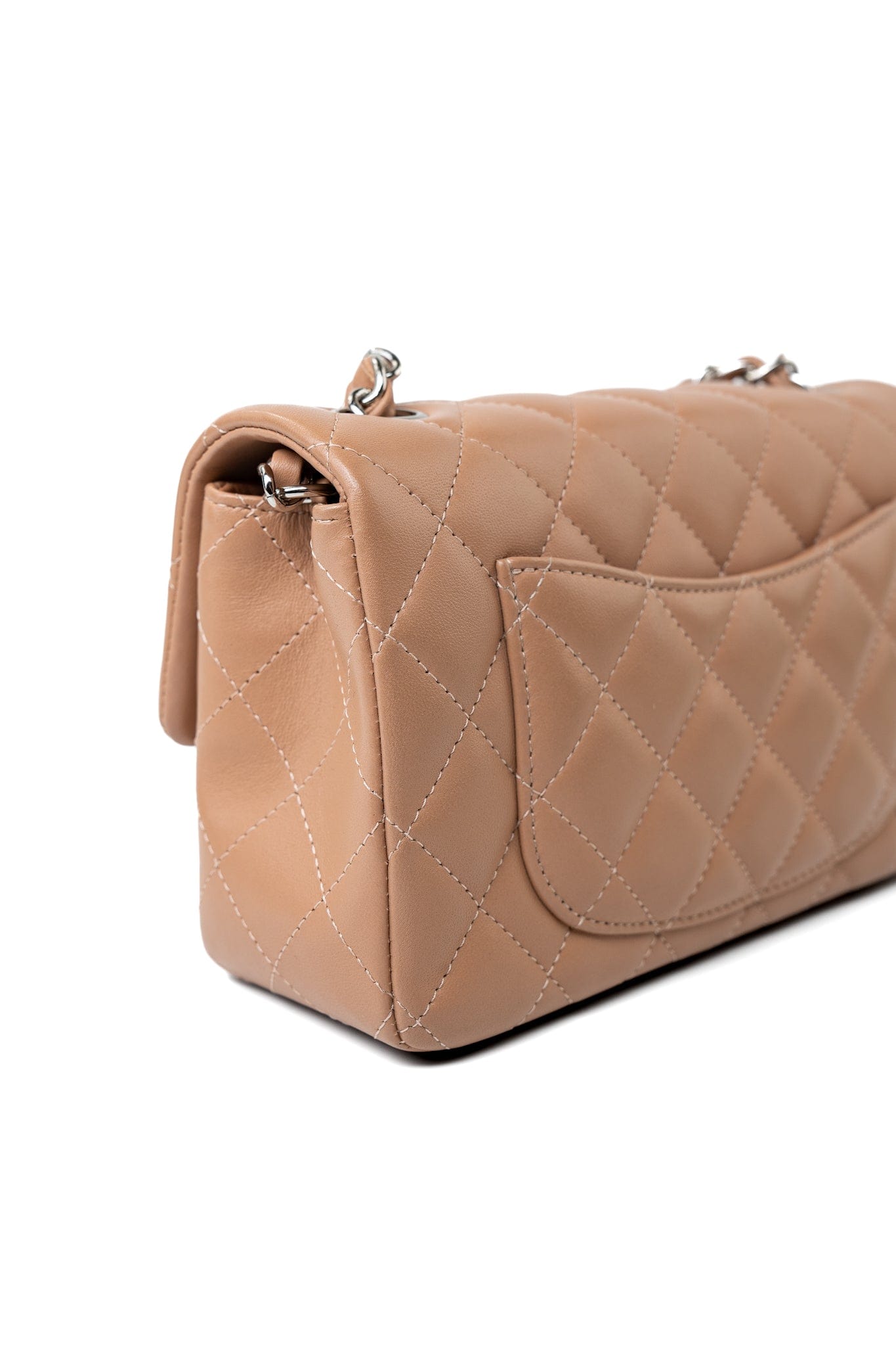 Light Caramel Lambskin Quilted Mini Rectangular Flap Silver Hardware