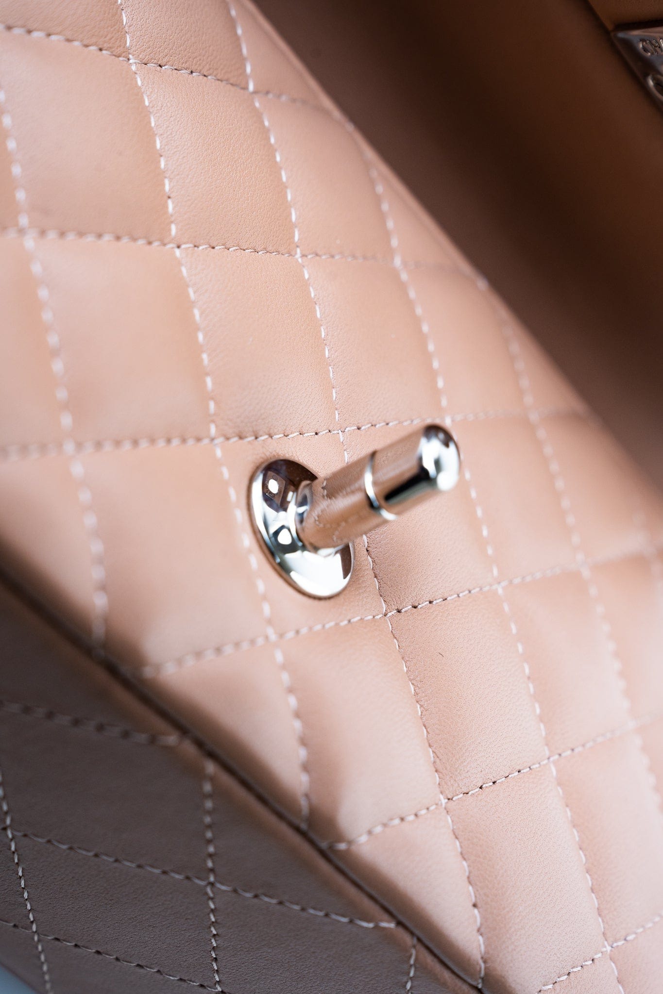 Light Caramel Lambskin Quilted Mini Rectangular Flap Silver Hardware