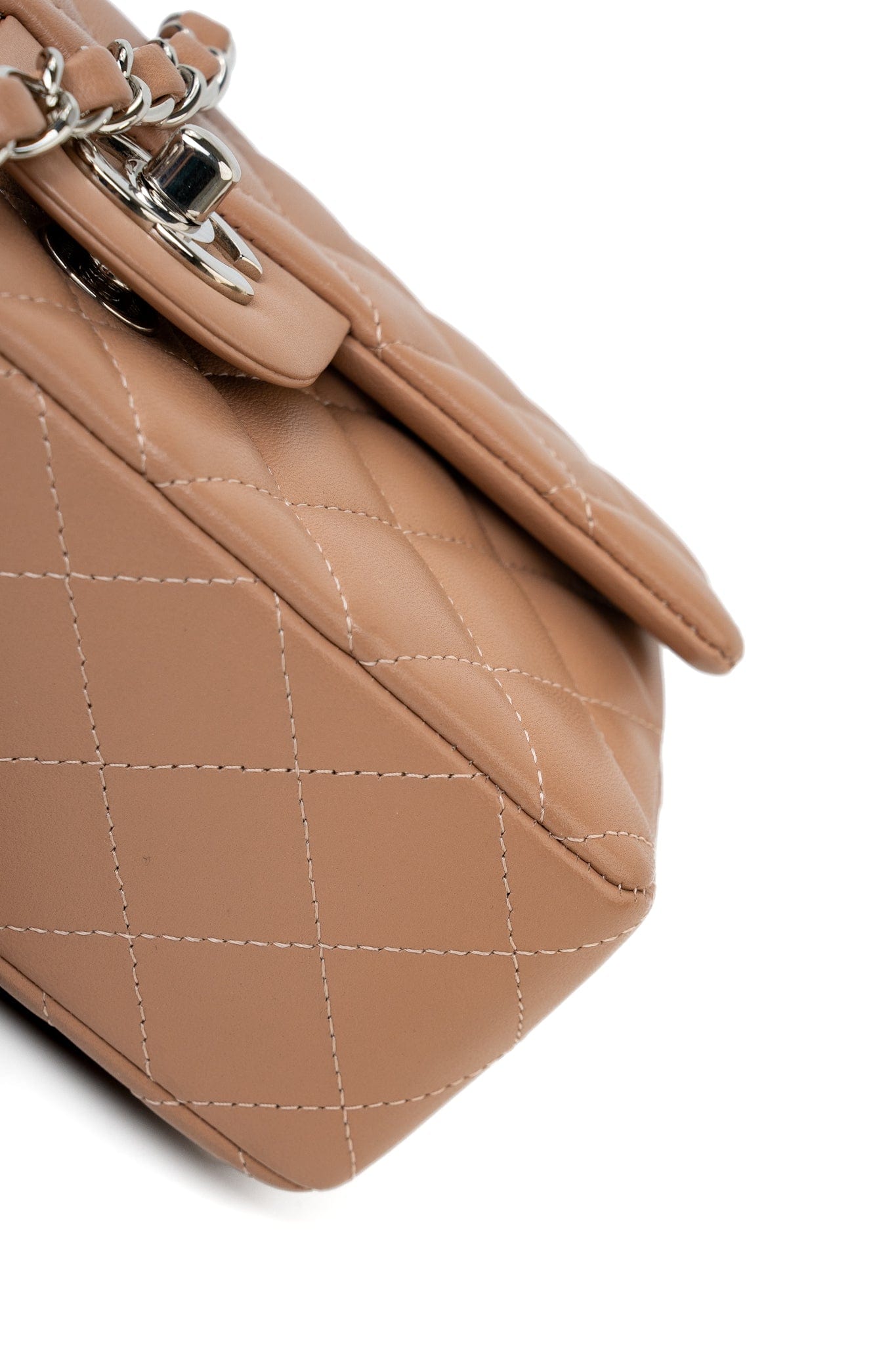 Light Caramel Lambskin Quilted Mini Rectangular Flap Silver Hardware