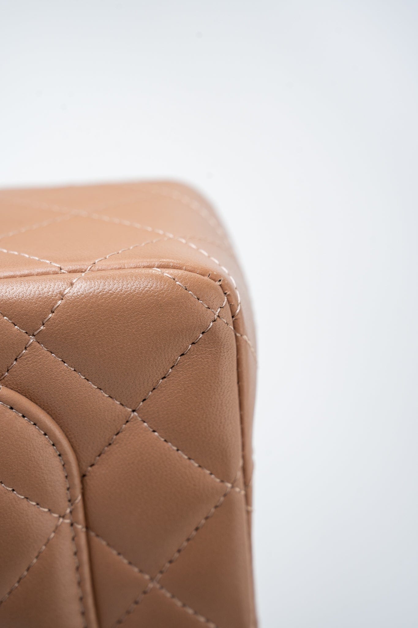 Light Caramel Lambskin Quilted Mini Rectangular Flap Silver Hardware