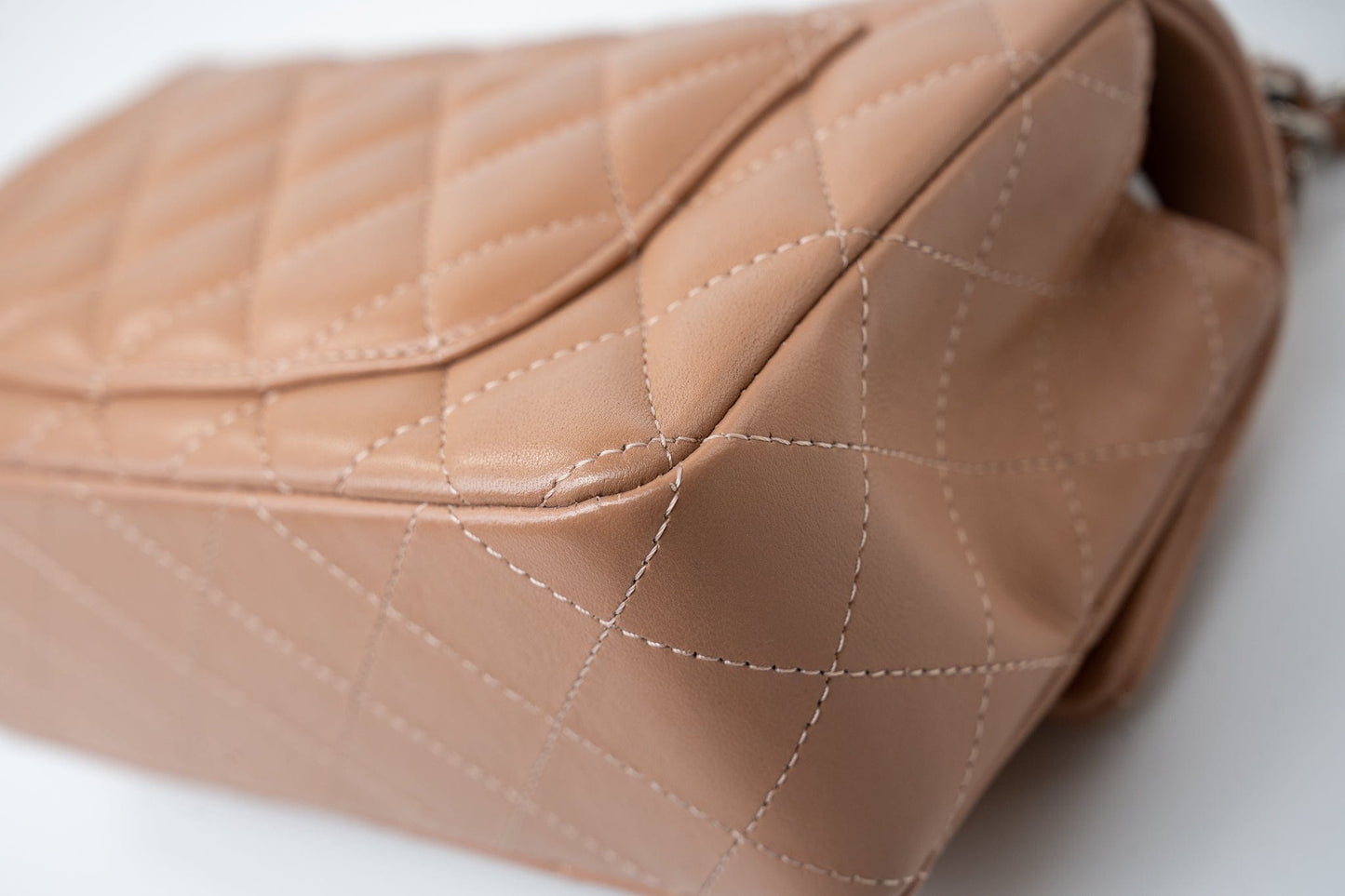 Light Caramel Lambskin Quilted Mini Rectangular Flap Silver Hardware