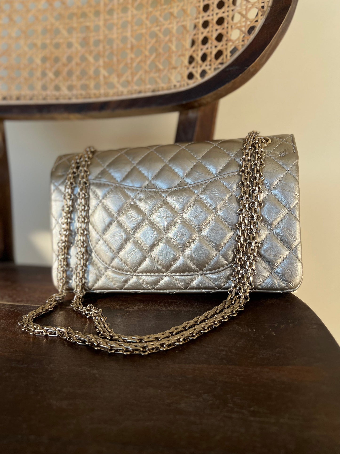 Light Metallic Gold Aged Calfskin Quilted Small Reissue 2.55