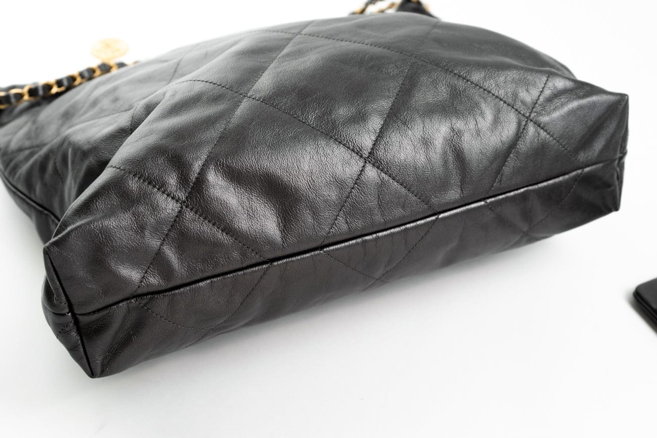 Metallic Charcoal Calfskin Quilted  22 Bag Medium Aged Gold Hardware