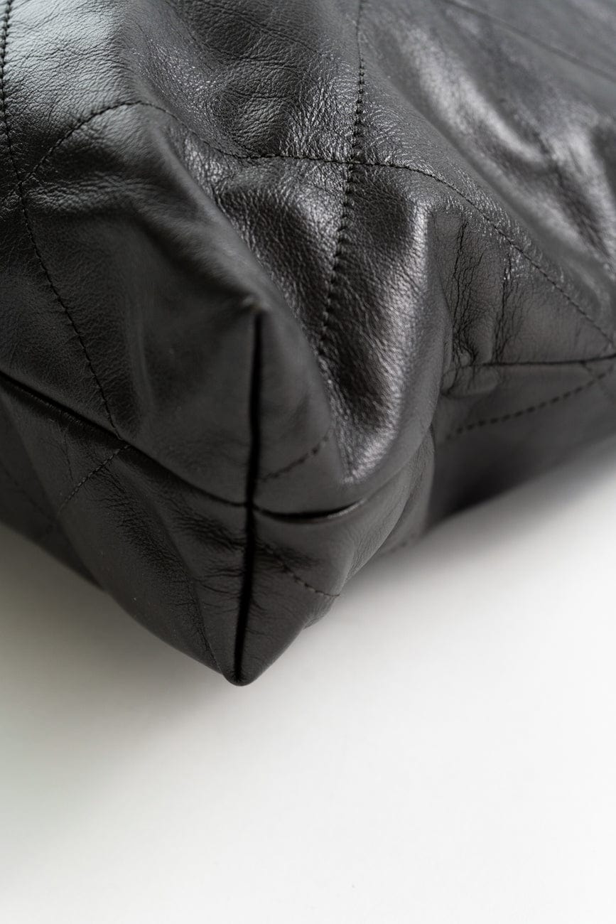 Metallic Charcoal Calfskin Quilted  22 Bag Medium Aged Gold Hardware