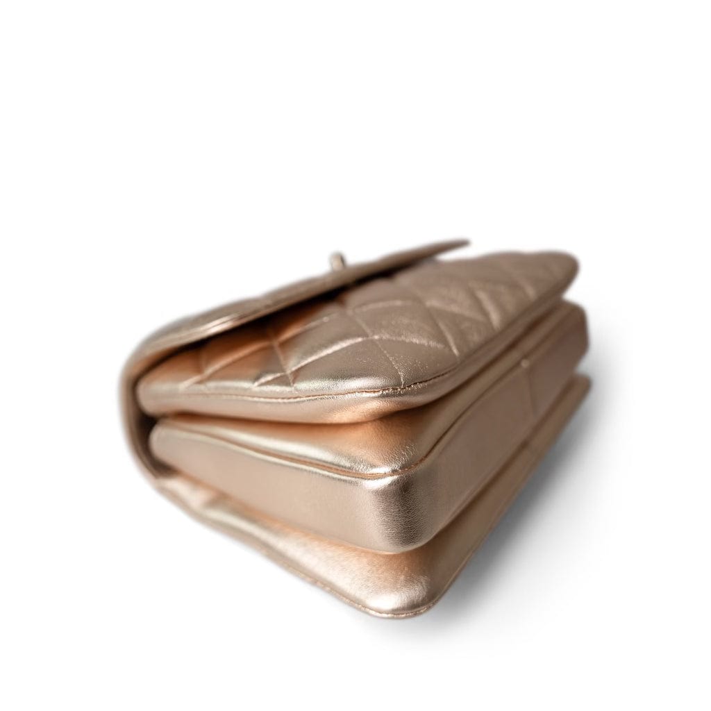 Metallic Lambskin Quilted Trendy CC Small