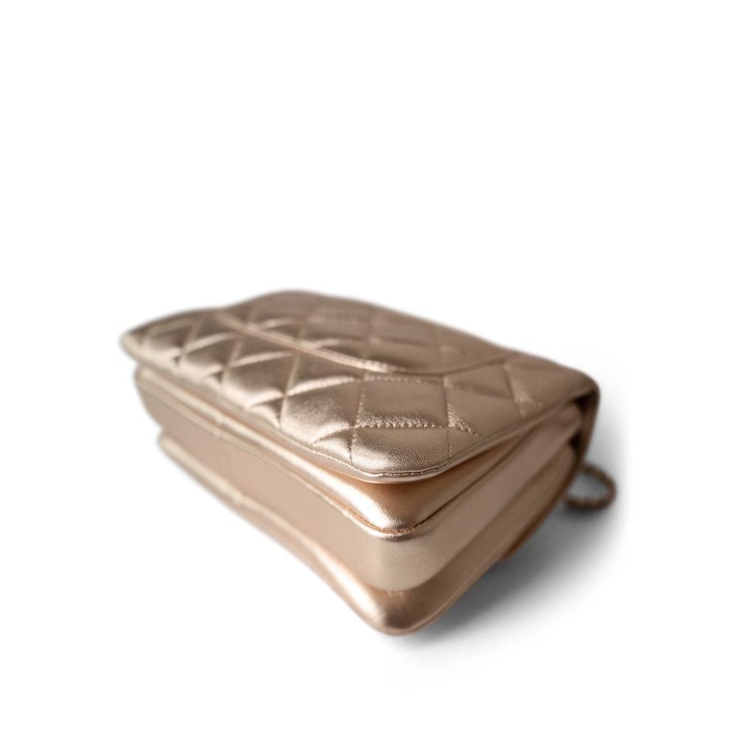 Metallic Lambskin Quilted Trendy CC Small